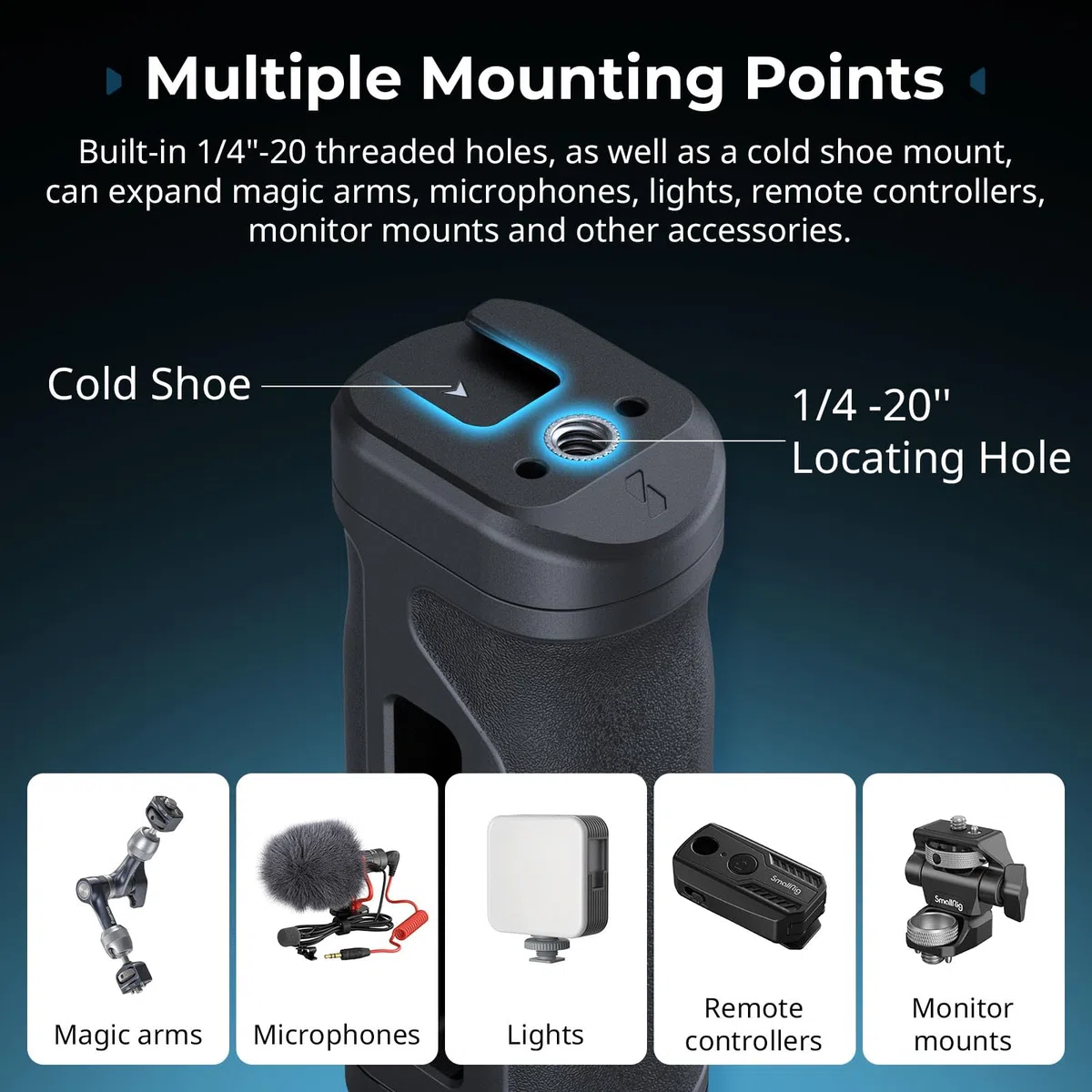 SMALLRIG Kit mini maniglia laterale leggera con fori filettati da 1/4"-20 e morsetto NATO, capacità di carico fino a 10 kg, maniglia ergonomica per fotocamera per mano sinistra o destra - 5532