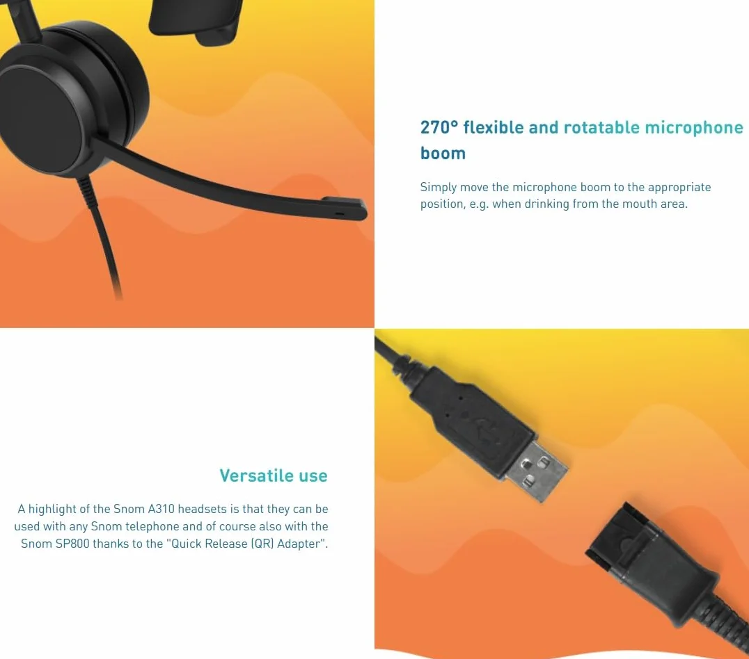 SNOM A310M Cuffie filo - Auricolari Monoaurali per Call Center e Uffici - Audio HD, Comfort Elevato, Struttura Leggera, Cancellazione Passiva del Rumore - Compatibili con Telefoni