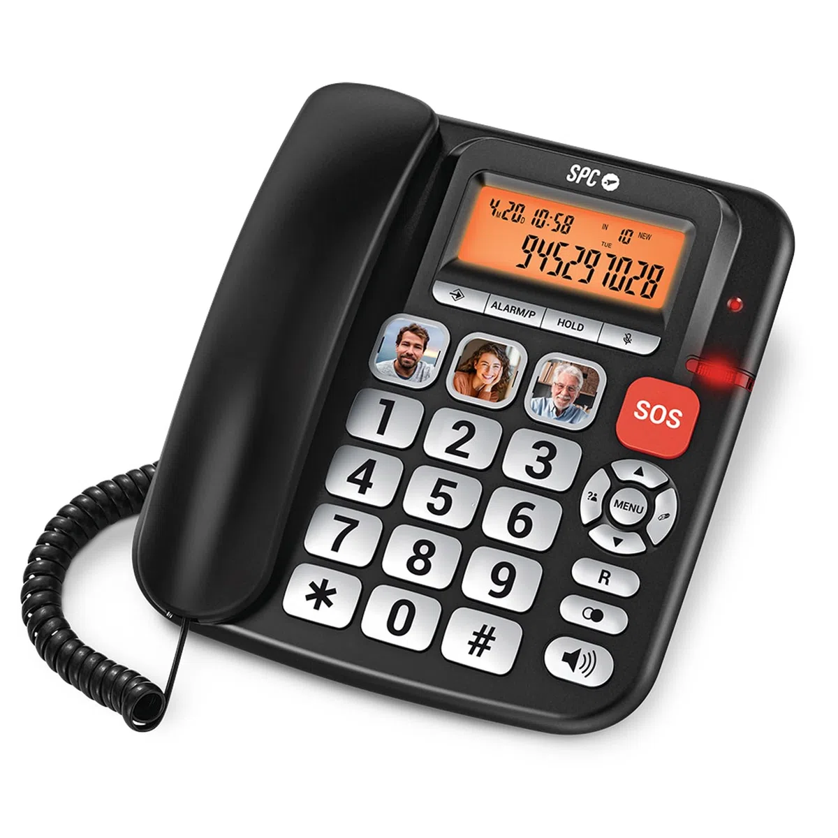 SPC Comfort Volume Pro – Telefono fisso per anziani tasti grandi, suoneria forte e display illuminato | Volume amplificabile +20dB | Memoria diretta, SOS e compatibilità con apparecchi acustici – Nero