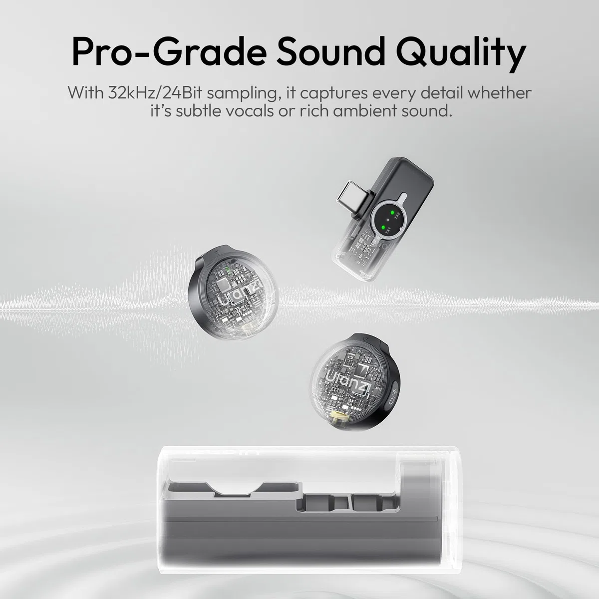 ULANZI A21 microfono wireless professionale per cellulare, Mini microfono USB C, Durata batteria 30H, Microfono bluetooth per video social,portata 100 m, Compatibile con iPhone17 16 15