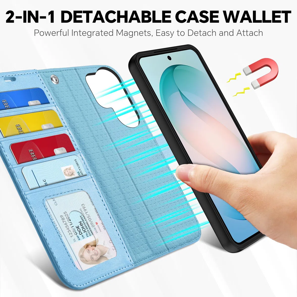 TUCCH Custodia per Galaxy S26 Ultra, 2 in 1 Rimovibile Cinturino Cover Magnetico Blocco RFID Porta Carte Portafoglio Pelle Sintetica TPU Supporto Protezione per S26 Ultra 5G (6,9"), Blu Brillante