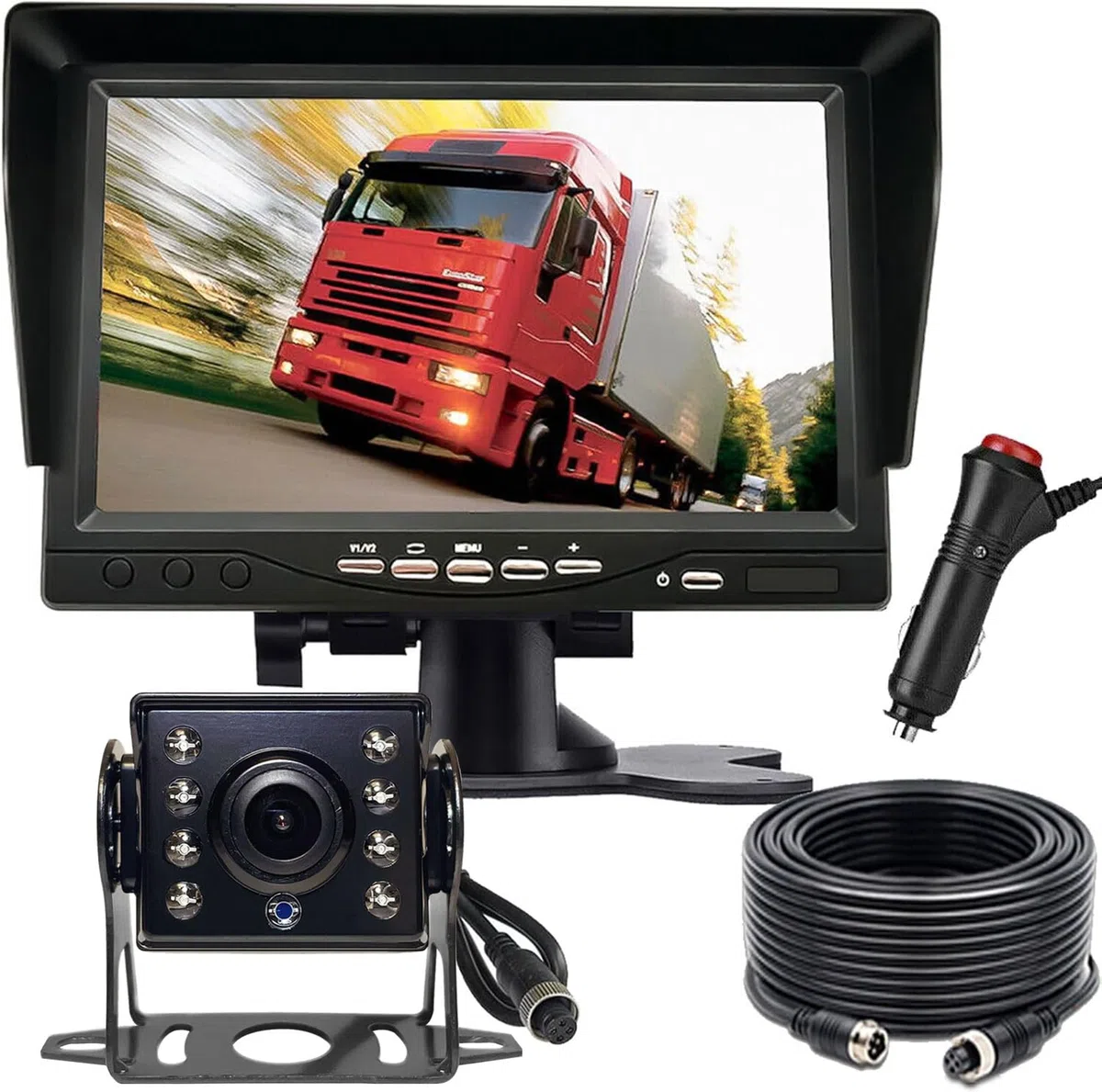 Telecamera posteriore a 4 pin da 7 pollici, impermeabile, visione notturna, sistema di parcheggio HD, per camion, roulotte, mietitrice per camper, retromarcia da 12 V-24 V