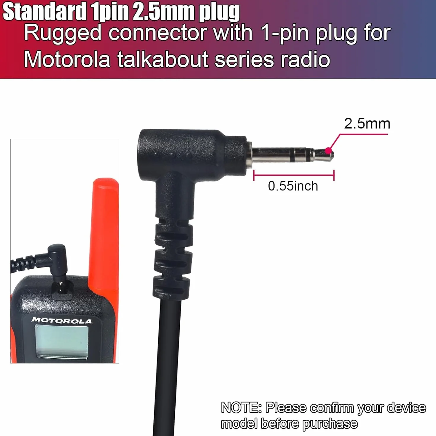 Cuffia 1 pin 2,5 mm con microfono Big PTT compatibile con Motorola TLKR T60 T61 T62 T81 T80 T82 Extreme Hunter Auricolare radio bidirezionale per il personale di sicurezza (forma di G, 5)
