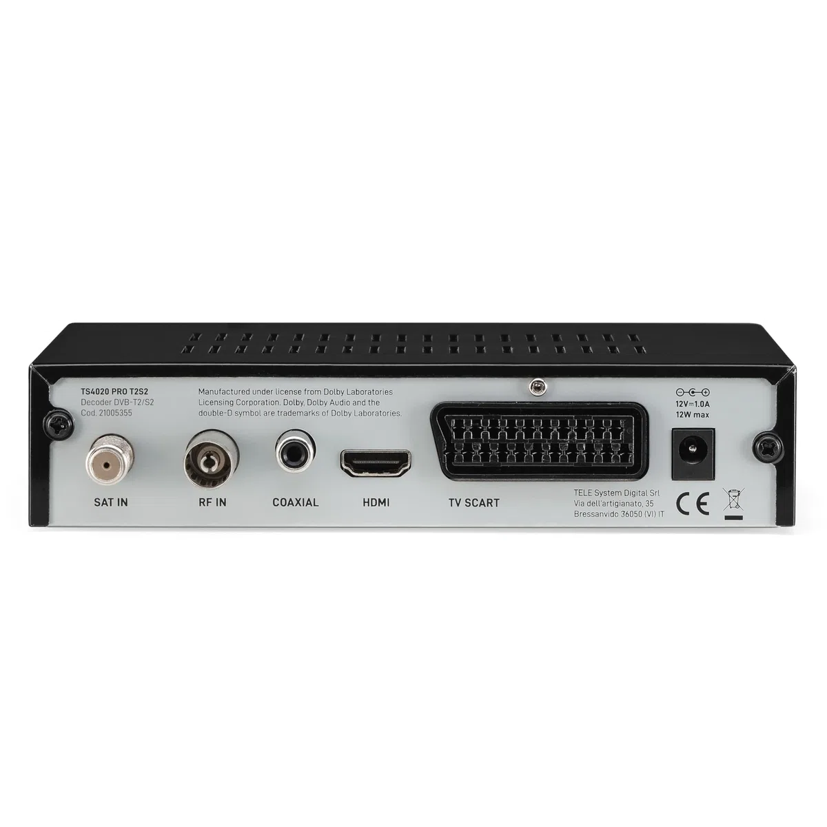 Tele System Decoder Digitale Terrestre e Satellitare 2025 TS4020 PRO, DVB-T/T2 e DVB-S/S2 HEVC HD HDR10 HLG, Decoder TV con Telecomando Unico per ricevitore e TV. USB Media Player.