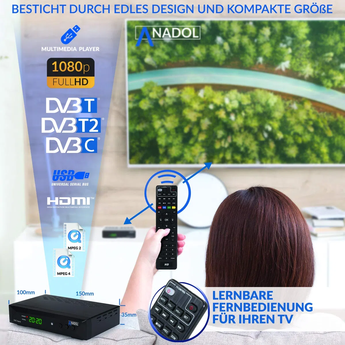 Anadol HD 555c - DVB-T2 / DVB-C / C2 HDTV - Ricevitore via cavo per TV digitale - Funzione registrazione PVR Timeshift