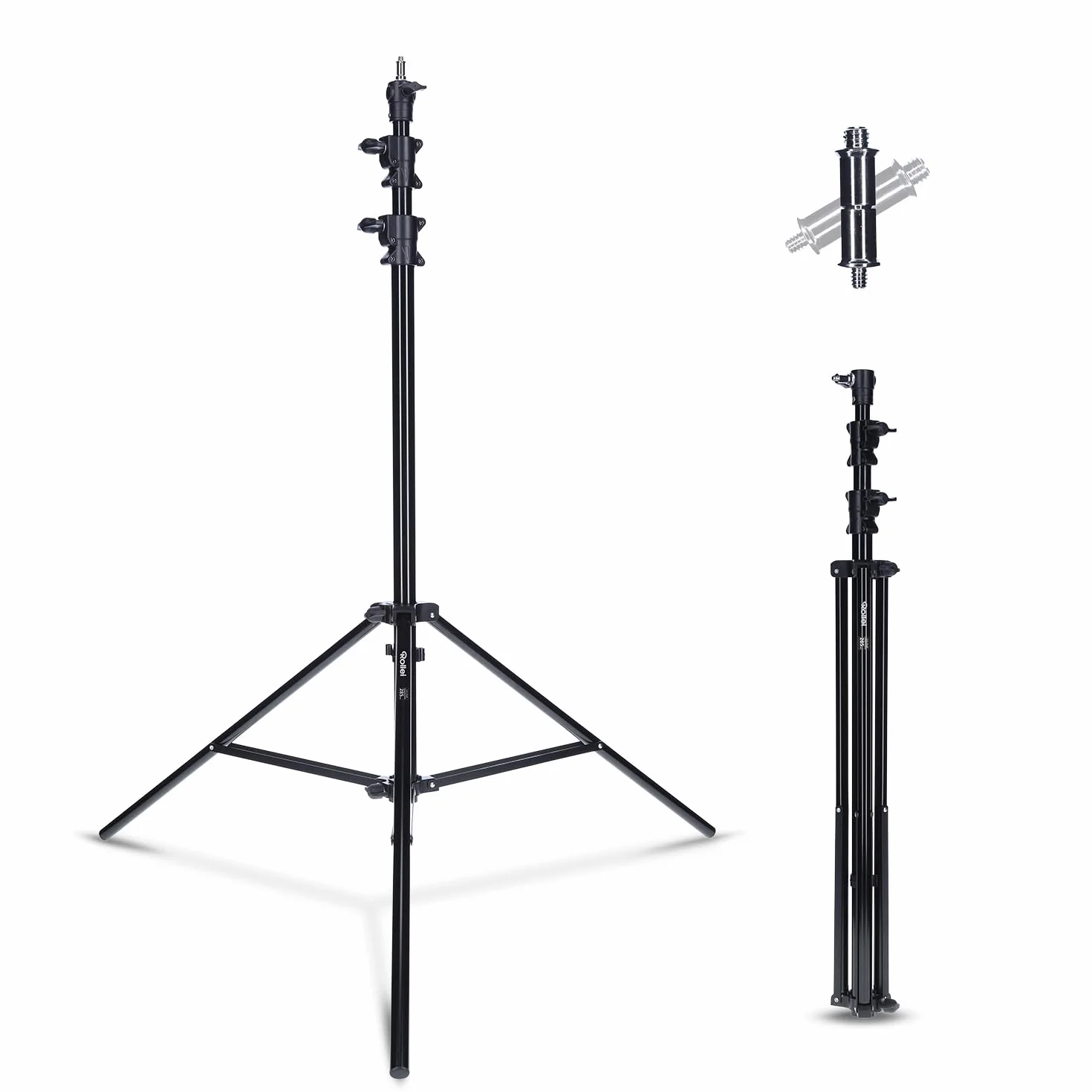 Rollei Pro Flash Stand 285 cm - Treppiedi per lampada professionale 285 cm – Treppiedi per lampada in alluminio robusto per flash da studio, Altezza regolabile tra 125 e 285 cm - Nero
