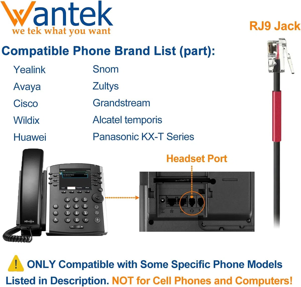 Wantek Cuffie Telefono Fisso Binaurale con Microfono Cancellazione del Rumore e Quick Disconnect, Auricolare Ufficio per Yealink Avaya Cisco Grandstream Panasonic KXT Telefoni IP(602QY1)
