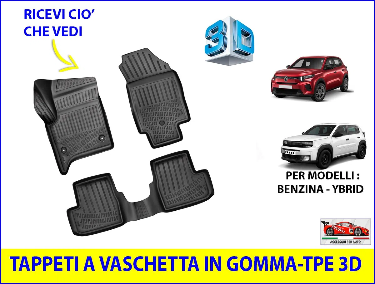 Tappeti Auto in GOMMA -TPE 3D a Vaschetta Specifici su Misura per Grande Panda e C3 Aircross Prodotte dal 2025 in poi (N.B. - COMPATIBILI Solo per modello YBRID - BENZINA) - 8028864
