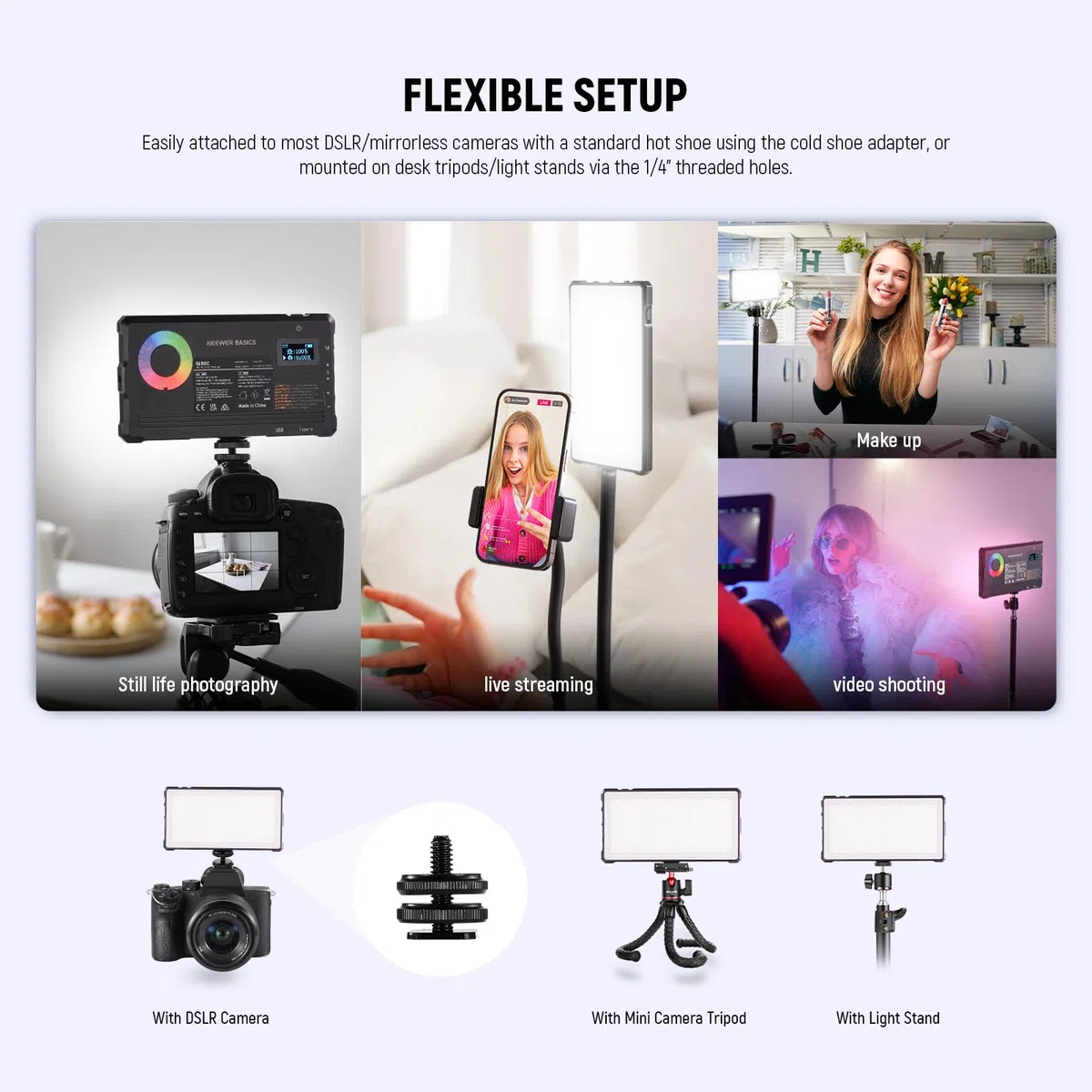 NEEWER Basics RGB Video Light, 8W 2700K-7500K Portatile Colori RGB Completi 17 Scene CRI97, 4000mAh Ricaricabile Piccolo Pannello LED Illuminazione per Fotocamera Treppiede Registrazione Video, SL90C