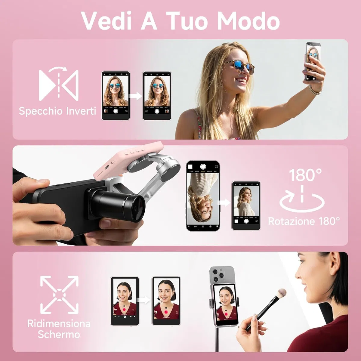 SYNCO XView Vlog Selfie Monitor Schermo 4K per iPhone e Android, Wireless Magnetico Telecamera Posteriore Phone Monitor con Gamma 164FT, Batteria 3H, Altoparlante Integrato per Youtube TikTok (Rosa)