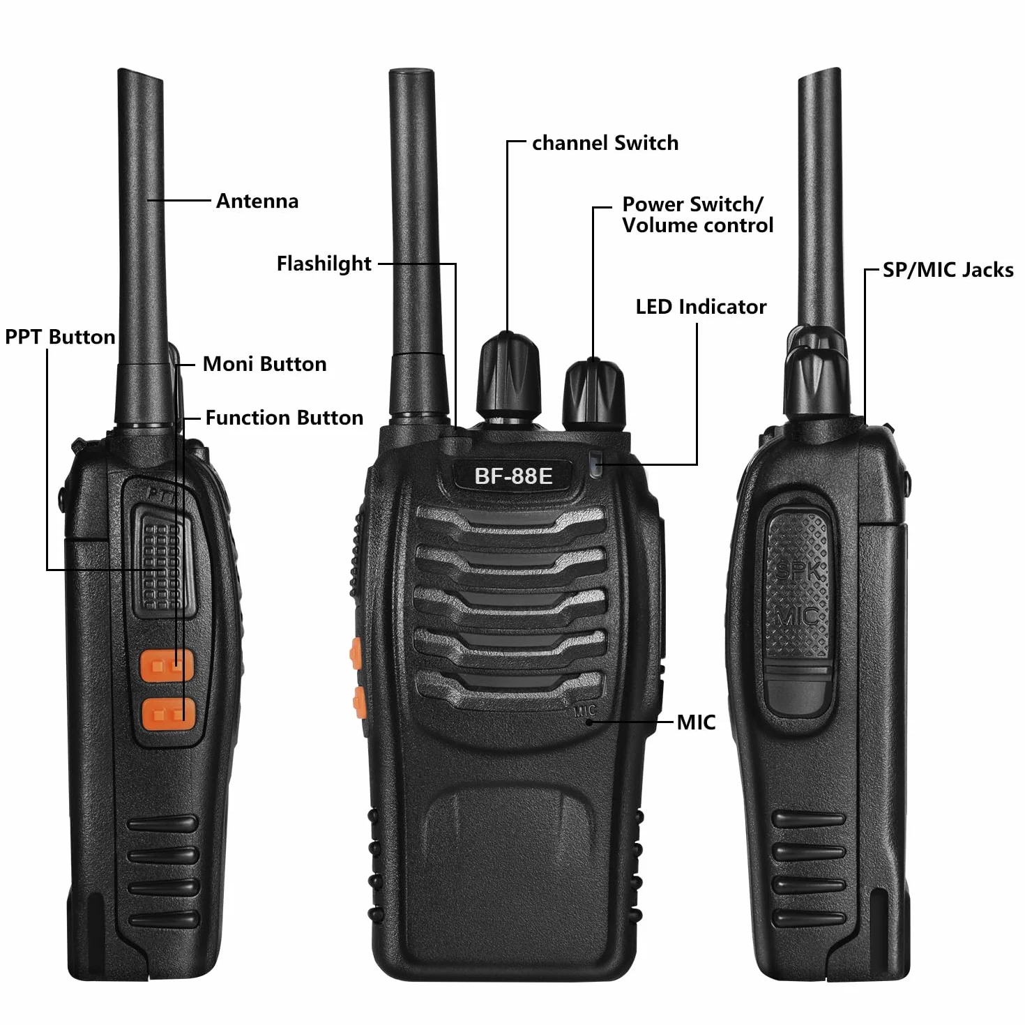 Walkie Talkie PMR446 Radio Ricetrasmettitore, 16 Canali Walkie-talkie Professionali Ricaricabili a Lungo Raggio con Auricolare e Luci LED Adatte per Sport All'Aperto, Cantiere (2 Pezzi, Nero)