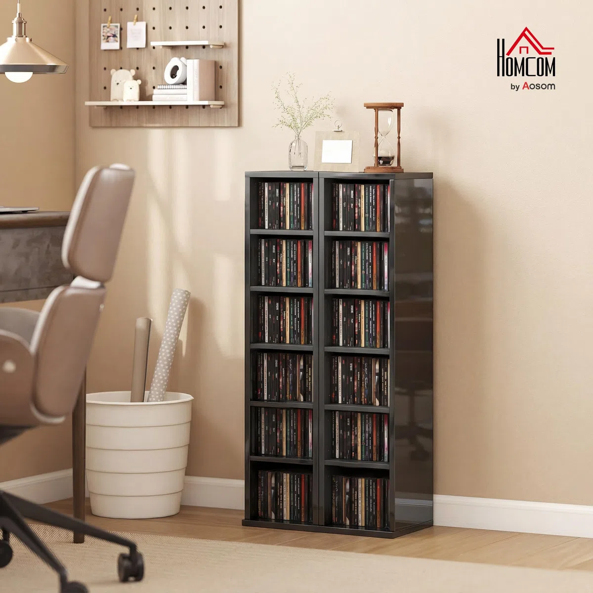 HOMCOM Set di 2 scaffali per CD Media Display 204 Blu-Ray Tower Rack w/ripiani regolabili libreria organizer portaoggetti, nero lucido