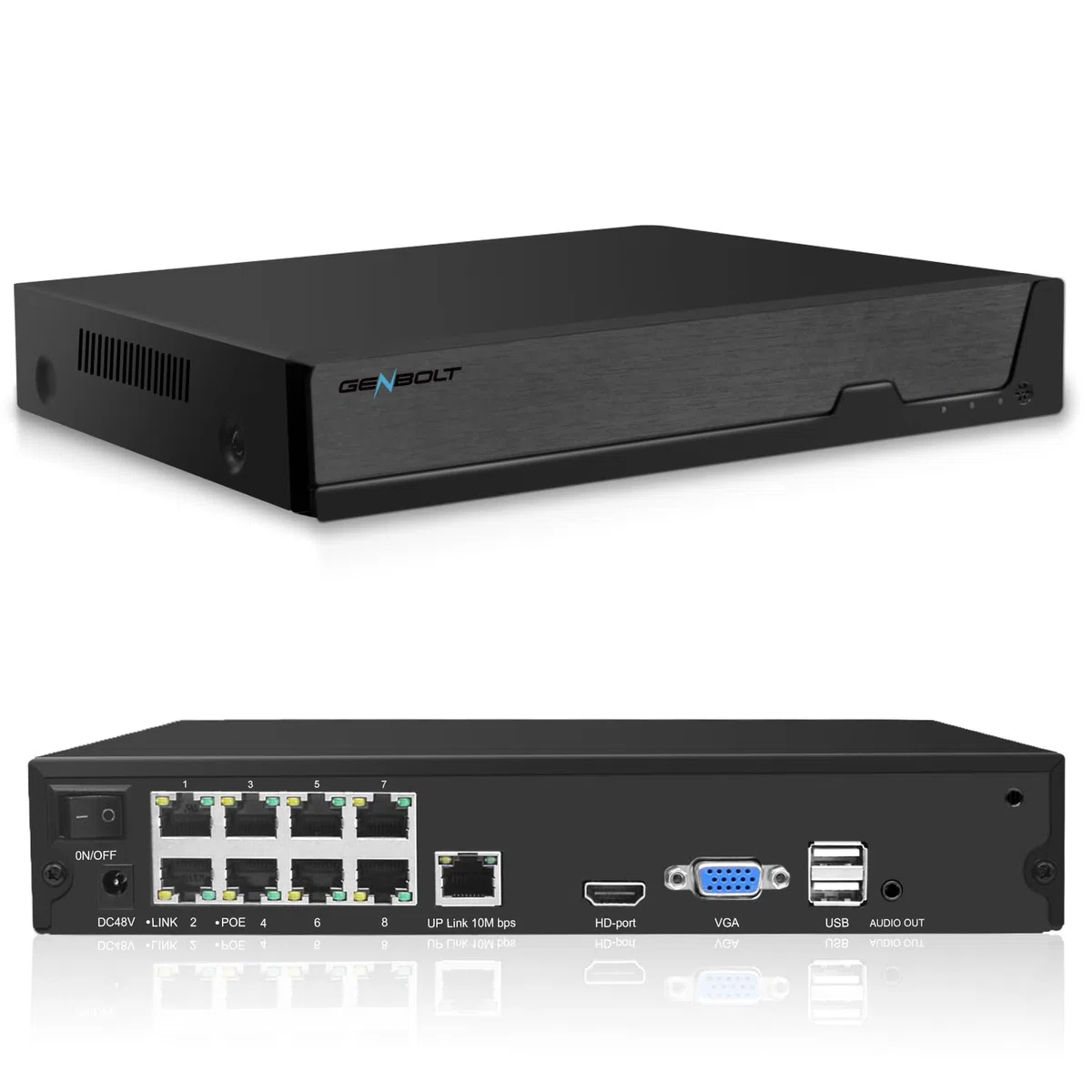 GENBOLT NVR PoE 4K, Sistema di videosorveglianza a 10 canali, Supporta telecamere IP PoE HD 8MP/5MP/4MP/1080P, Registrazione sorveglianza 24/7, HDD non incluso