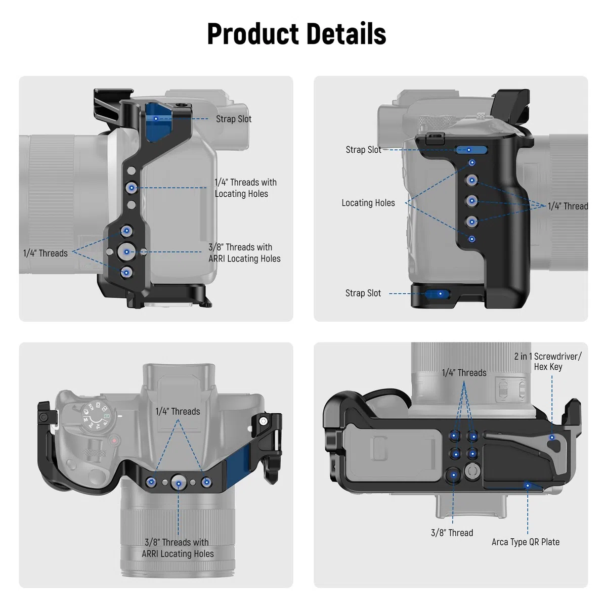 NEEWER R50 Gabbia per Fotocamera Compatibile con Canon EOS R50, Video Rig in Alluminio con Guida NATO, Filettatura 1/4", Fori ARRI 3/8", Slitta Fredda, Compatibile con DJI Gimbal Tipo Arca QR, CA031