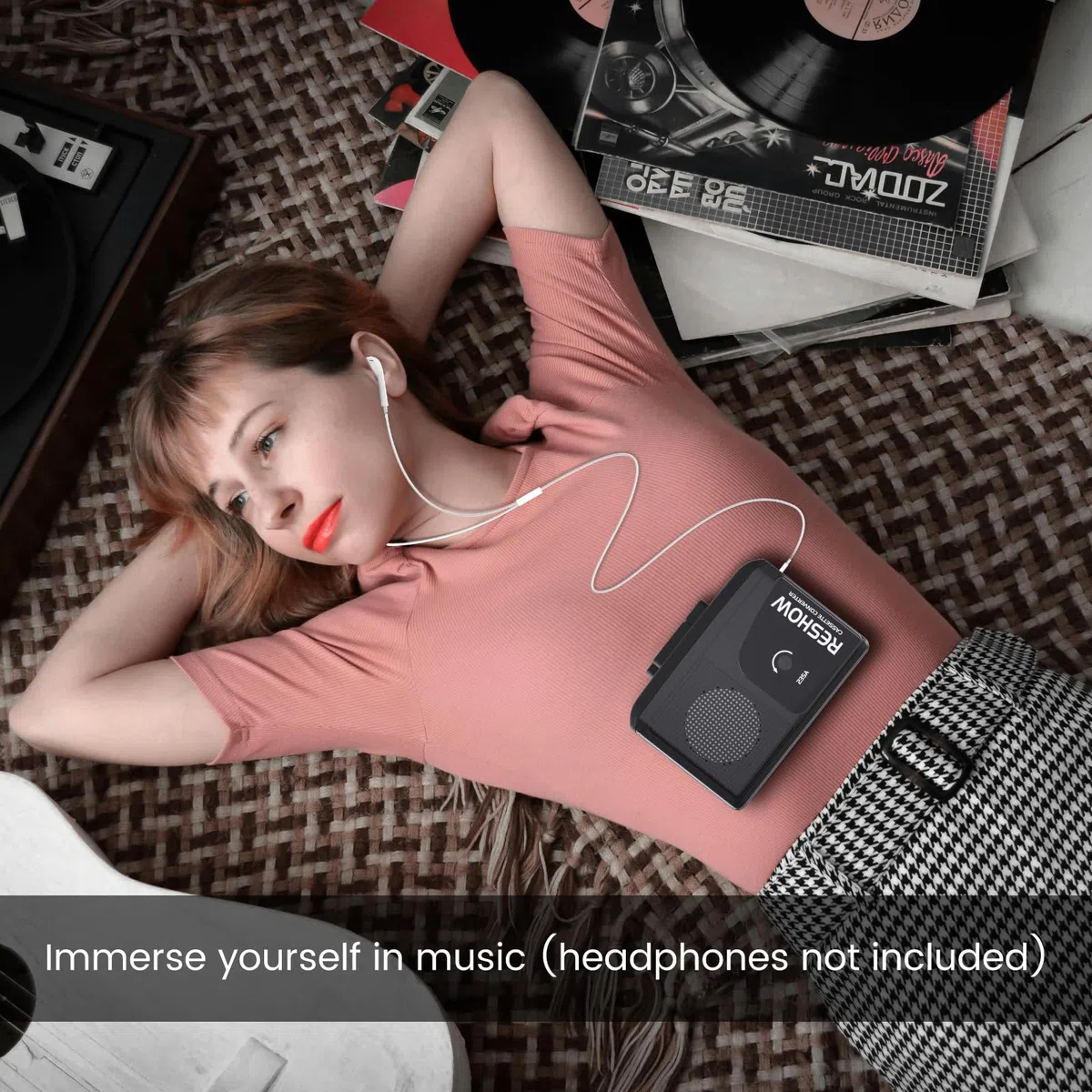 Reshow Lettore Di Cassette Portatile, Convertitore USB Da Cassetta A MP3, Microfono E Altoparlante Integrati, Registrazione Inversa, Registratore Di Cassette Con Cuffie, Nero