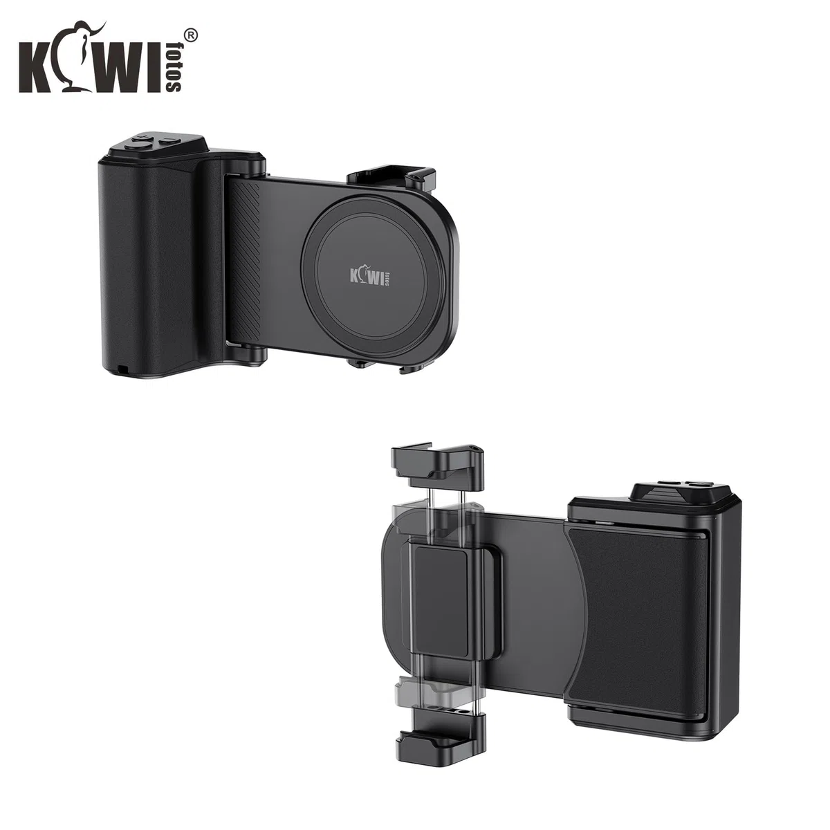 KIWIFOTOS Impugnatura Grande Smartphone Grip con Wireless Telecomando Bluetooth, Registrazione Vlogging Riprese per Telefoni Android e iOS Larghezza 59-85mm
