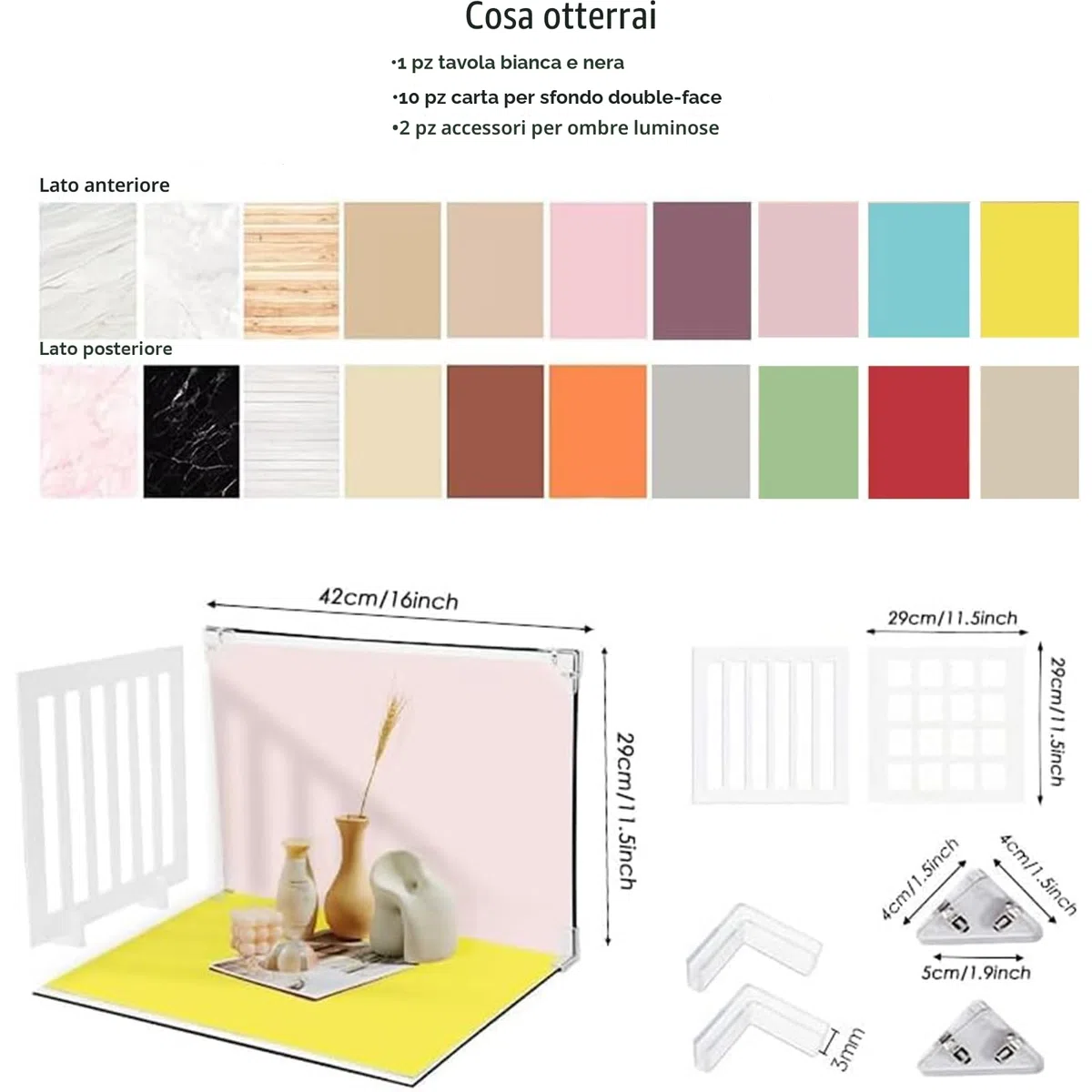Kit di fondali fotografici per fotografia alimentare, 7 pezzi, 14 modelli, kit da tavolo per piccoli prodotti – puntelli piatti per gioielli e cosmetici (40,6 x 29,2 cm)