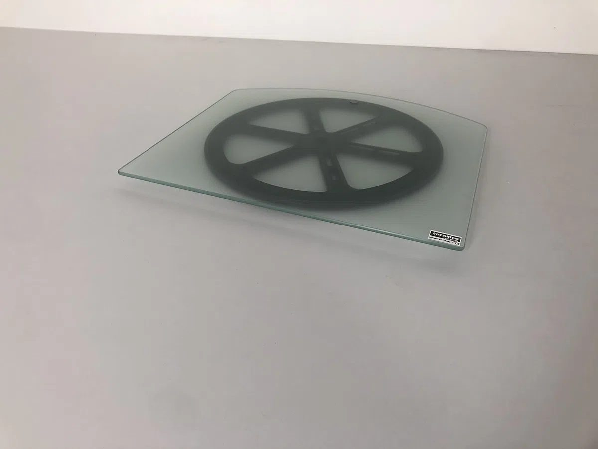 Base girevole, supporto per tv e pc in vetro sagomato temperato satinato dimensioni cm 40x36 -GK40