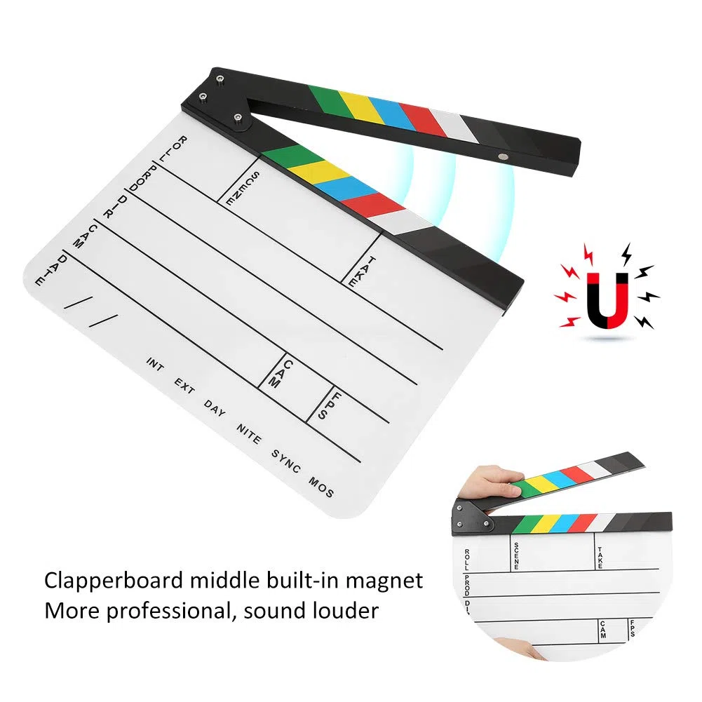 Ciak Professionale per Film in Acrilico 30x25 Cm, Strumento di Applauso del Regista per la Fotografia Cinematografica (Lavagna a strisce colorate (PAV1CWE4))