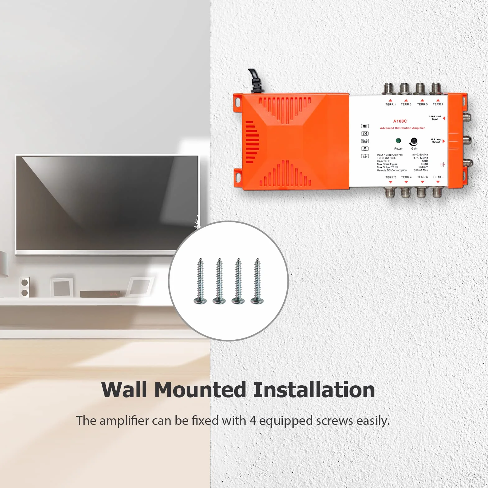 Weytoll - Amplificatore interno e distribuzione professionale a 8 vie 12 dB con IRS Loop-through TV Terrestre e amplificatore radio 87-2350 MHz