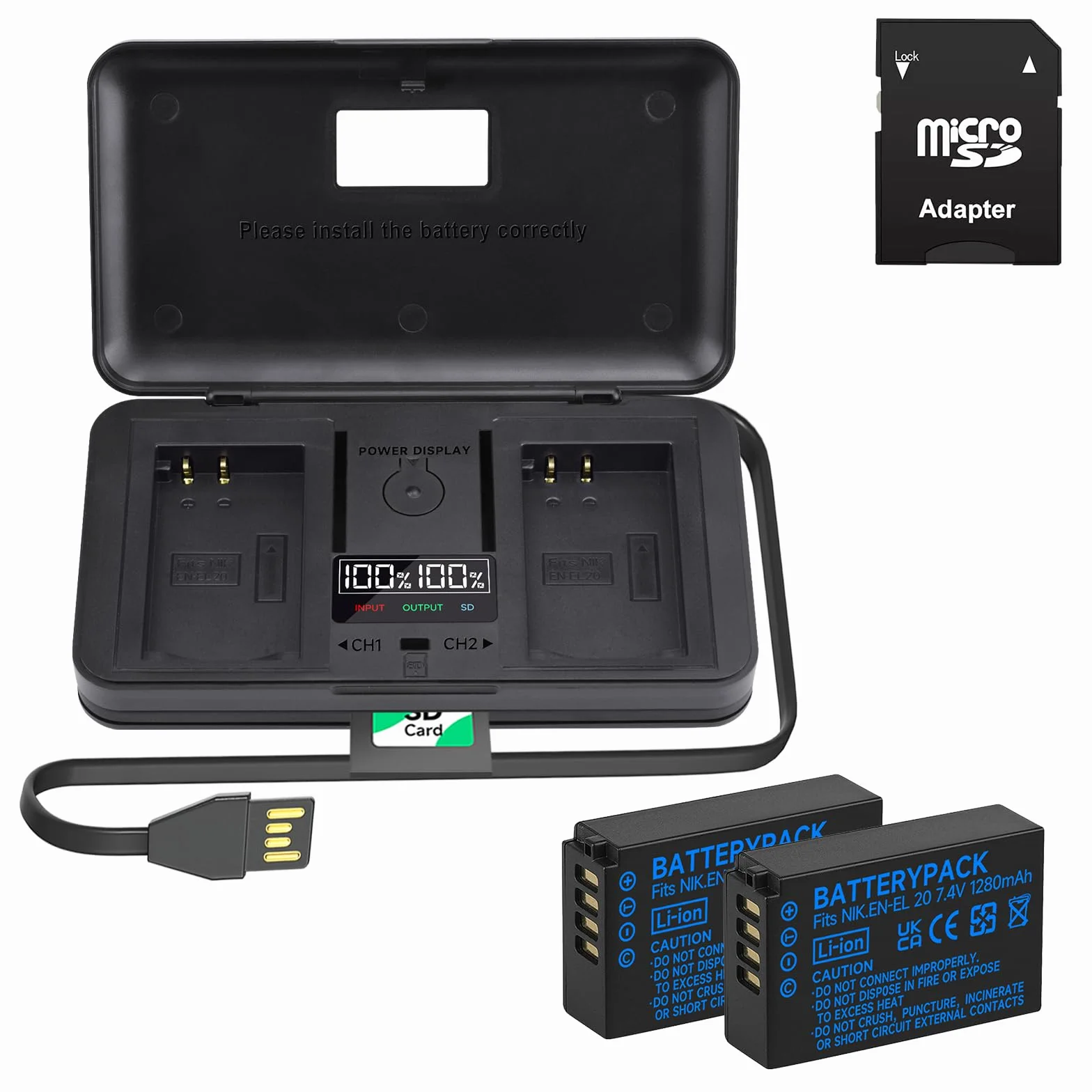 2 batterie EN-EL20 e display LCD intelligente Dual USB caricabatterie per Nikon Coolpix P1000, P950, P1100, Coolpix A, 1 J1, 1 J2, 1 J3, 1 S1, 1 V3, 1 AW1, DL24-500 fotocamera digitale
