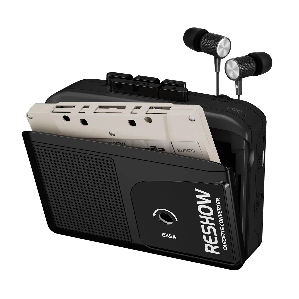 Reshow Lettore Di Cassette Portatile, Convertitore USB Da Cassetta A MP3, Microfono E Altoparlante Integrati, Registrazione Inversa, Registratore Di Cassette Con Cuffie, Nero