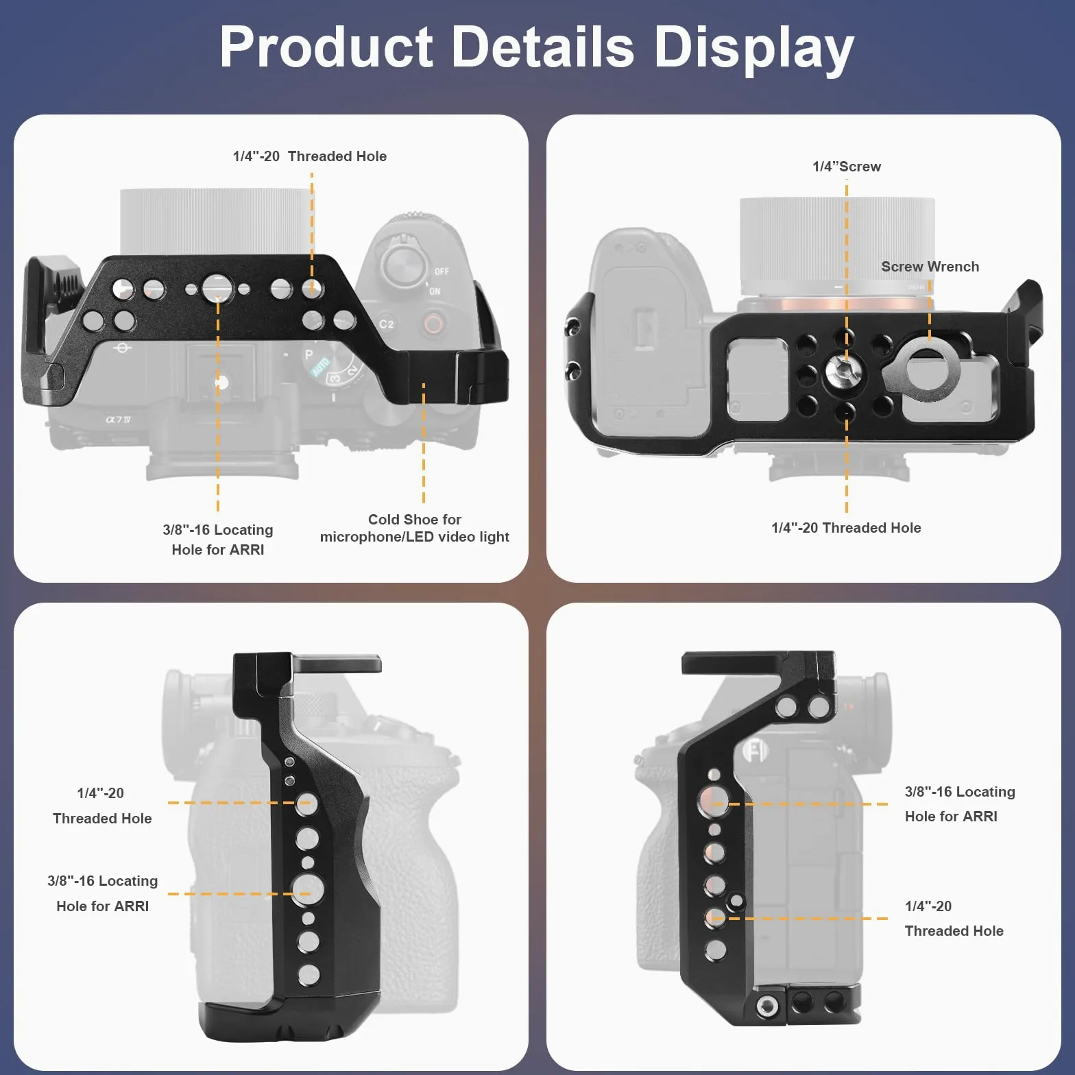 ILCE-7RM5/A7RM5/A7R5 Gabbia per fotocamera, Alpha A7R V Cage con attacco Cold Shoe per ARCA e compatibile con interfaccia ARRI 3/8" e per filmmaking o Vlog