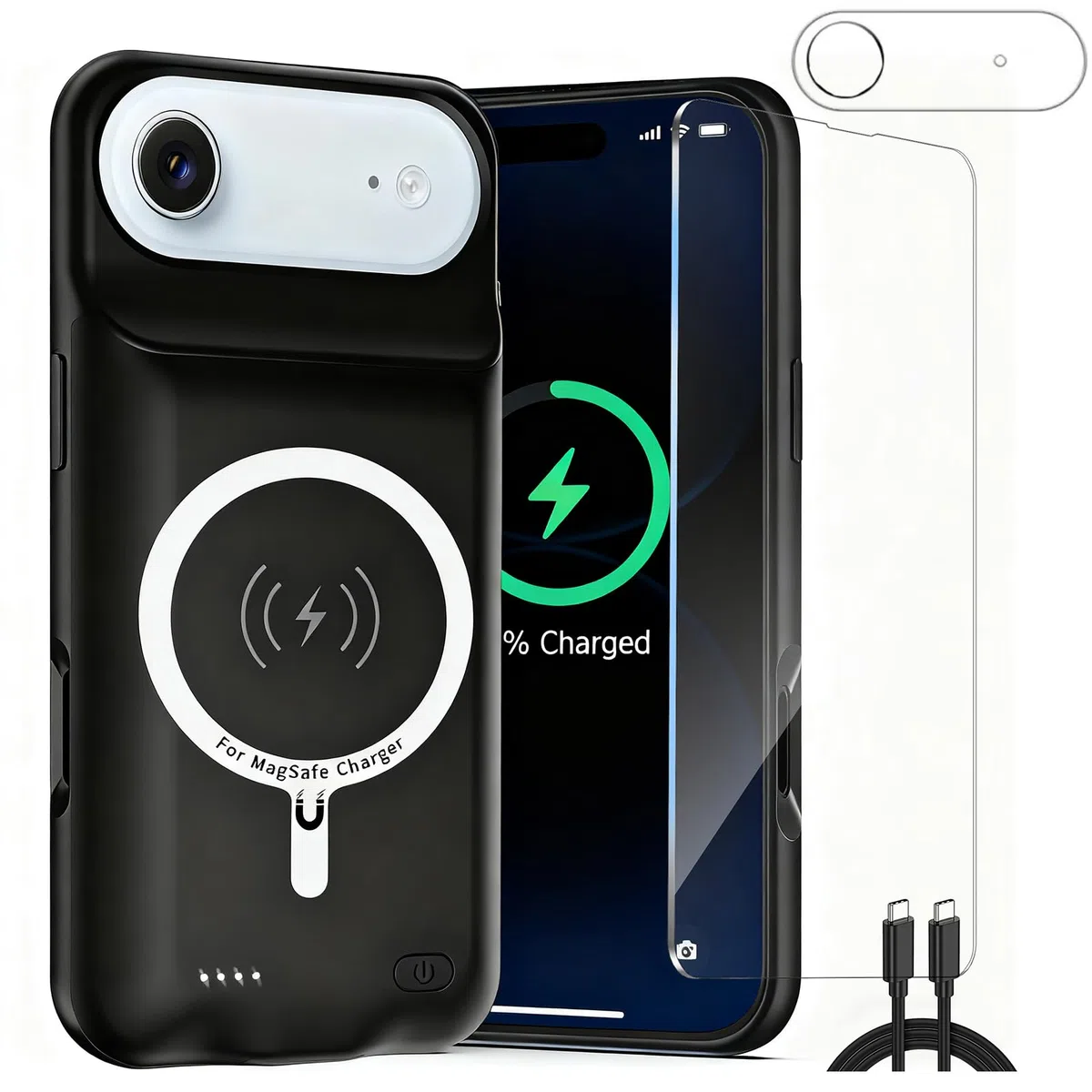 Custodia con batteria per iPhone Air, batteria portatile ricaricabile da 10000 mAh migliorata - Cover con caricatore esteso con ricarica wireless integrata - Banca di alimentazione