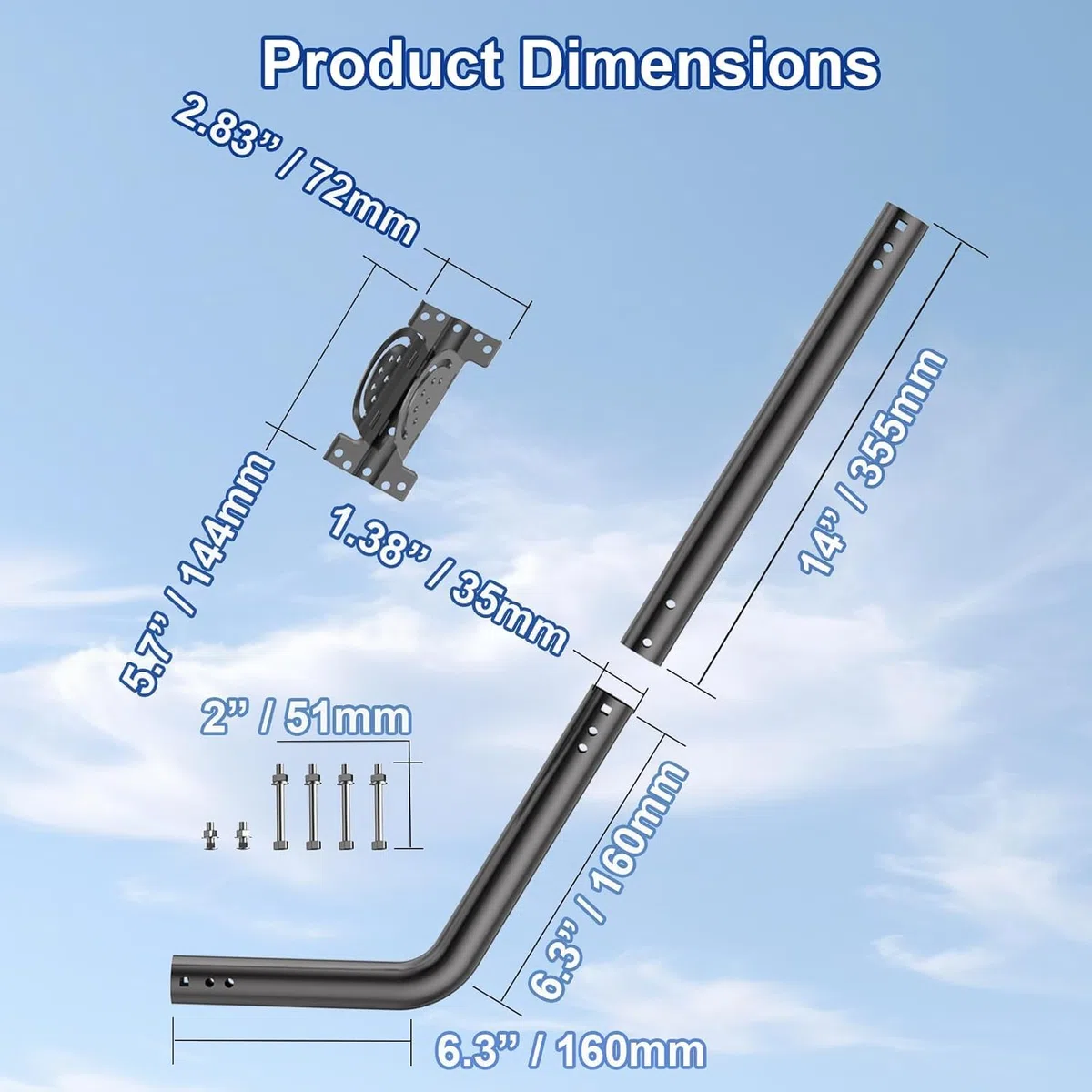 Supporto Universale Regolabile per Antenna TV, in Ferro Verniciato (1,38'' x 24'') - Montaggio a Parete, Gronda o Tetto, Bracket Pivot Resistente con Hardware Incluso, Nero