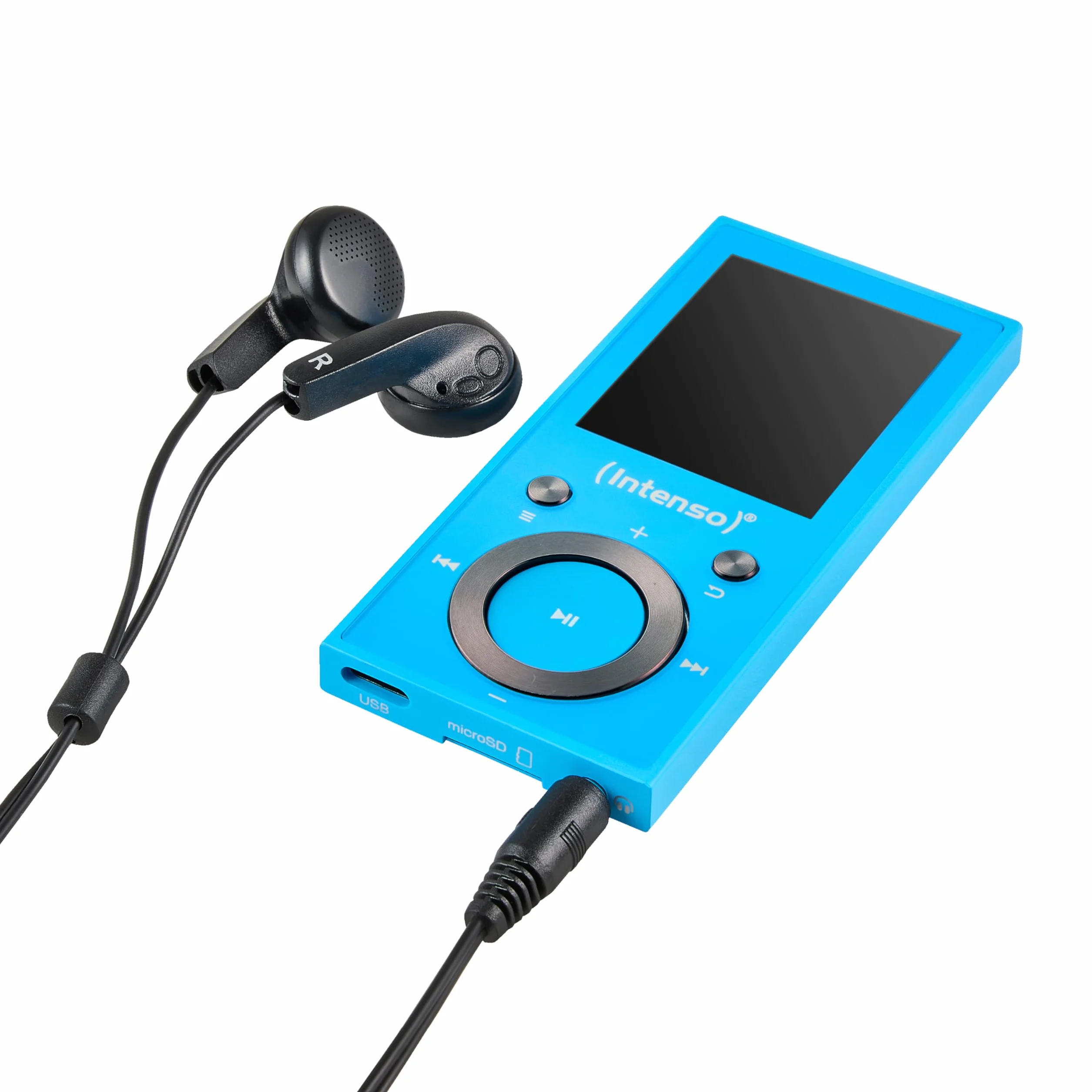 Intenso Lettore video BT MP3 con Bluetooth 5.0, display a colori da 1,8 pollici, microSD, USB C, fino a 18 ore, con cuffie, blu