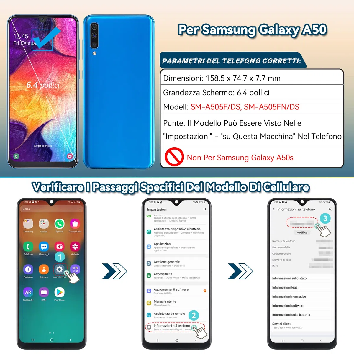 RongZy Schermo LCD per OLED Samsung Galaxy A50 SM-A505FN/DS A505FD A505F A505A A505 Display Touch Screen Digitizer Parti di Ricambio di Riparazione con Strumenti(Nero)