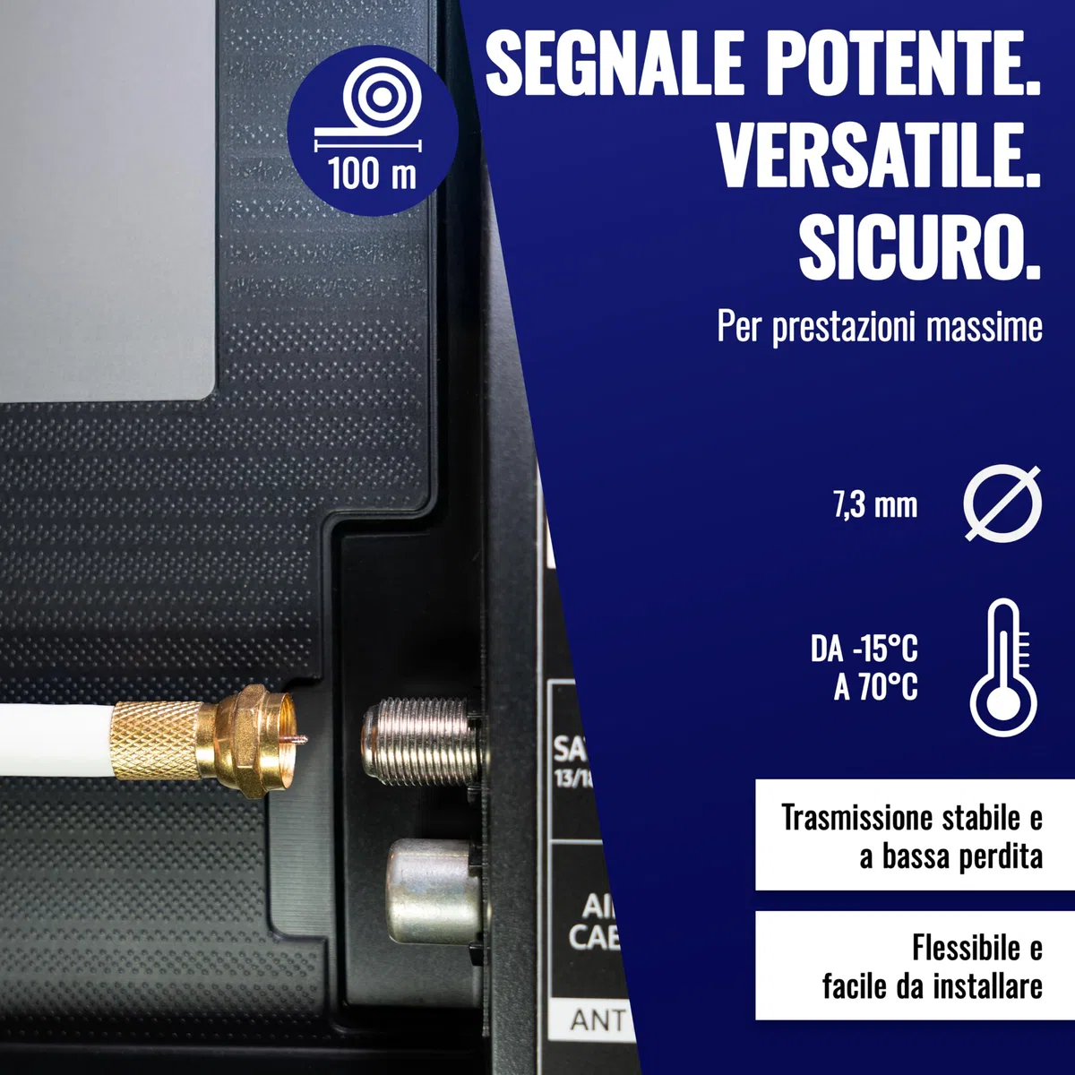 POPPSTAR Cavo coassiale da 100m (RG6, diametro 7,3 mm, guaina in PVC bianco, conduttore interno), con connettori F