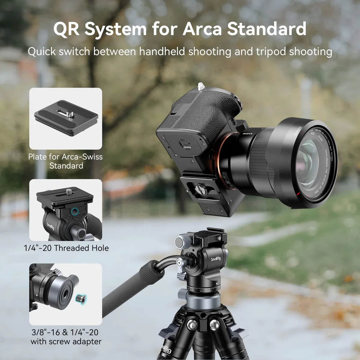 SMALLRIG Testa Video Fluida per Treppiede con Base di Livellamento, Piastra a Sgancio Rapido per Arca-Swiss e Impugnatura Regolabile, per Fotocamere DSLR, Carico Fino a 4 kg - 4170B