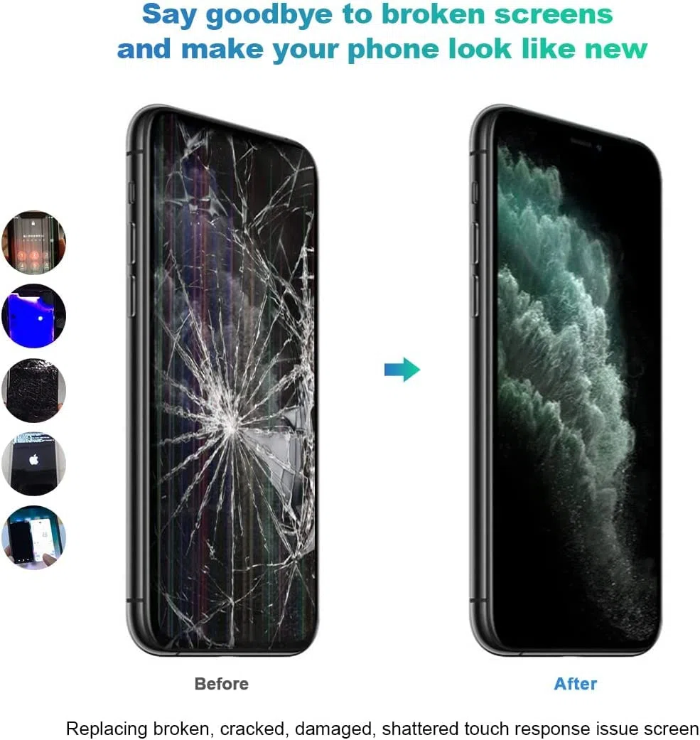 EFaith Schermo per iPhone 11 Pro 5,8" OLED Full HD Schermo di Ricambio 3D Touch Digitizer Assembly con Kit di Riparazione Completo + Protezione Schermo + Adesivo Impermeabile Modello A2160/A2217/A2215