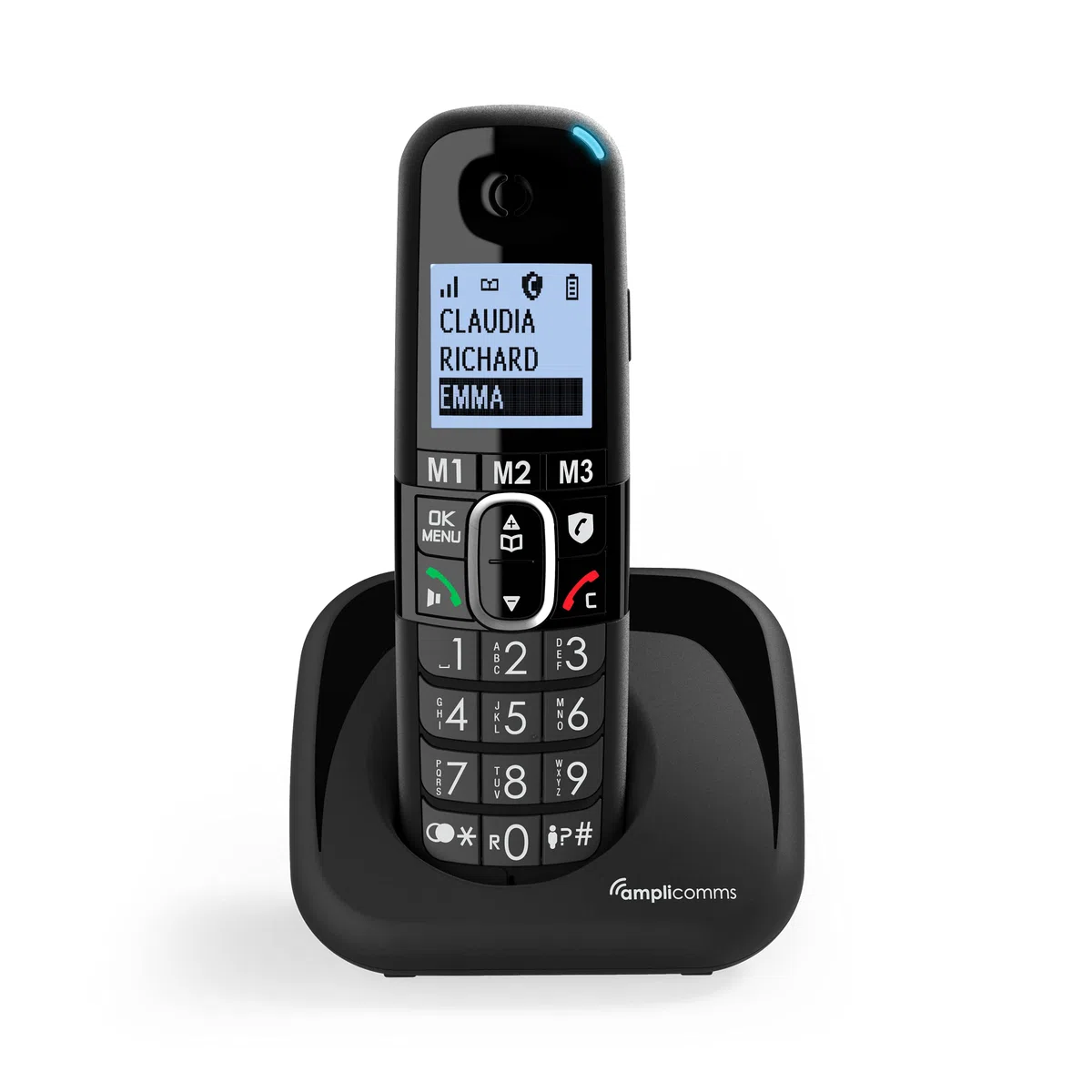Amplicomms per Delta Telefono Cordless Amplificato per Anziani Suoneria Forte 90 Db, Volume Alto 35 Db, Pulsante Boost, Vivavoce, Call Blocker programmabile per blocco chiamate indesiderate