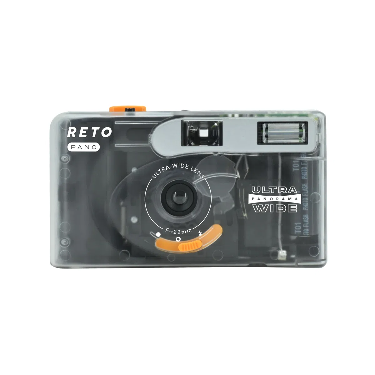 RETO PANO - Fotocamera a pellicola da 35 mm, obiettivo largo 22 mm, panorama, facile commutazione, modalità cinematografica, copriobiettivo, flash integrato, riutilizzabile (pellicola e batteria AAA