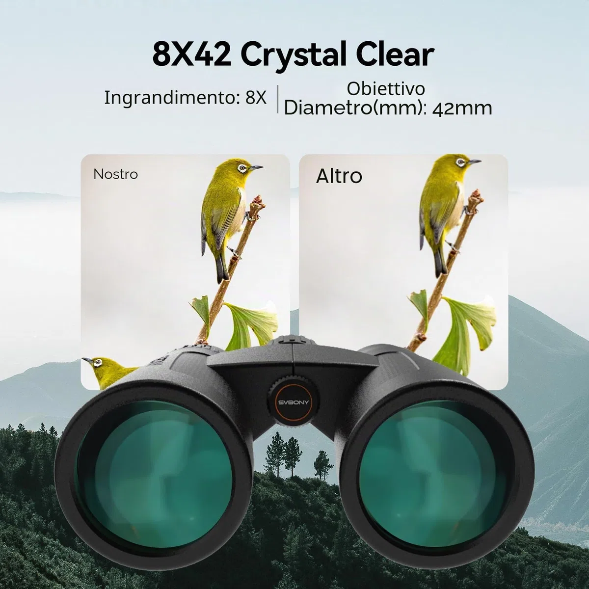 SVBONY Binocolo SV202 8x42 ED, binocolo con lenti a dispersione extra-bassa per birdwatching, BAK4 e FMC Optic System, ampio angolo di visione, impermeabile IPX7 per uso in tutte le condizioni