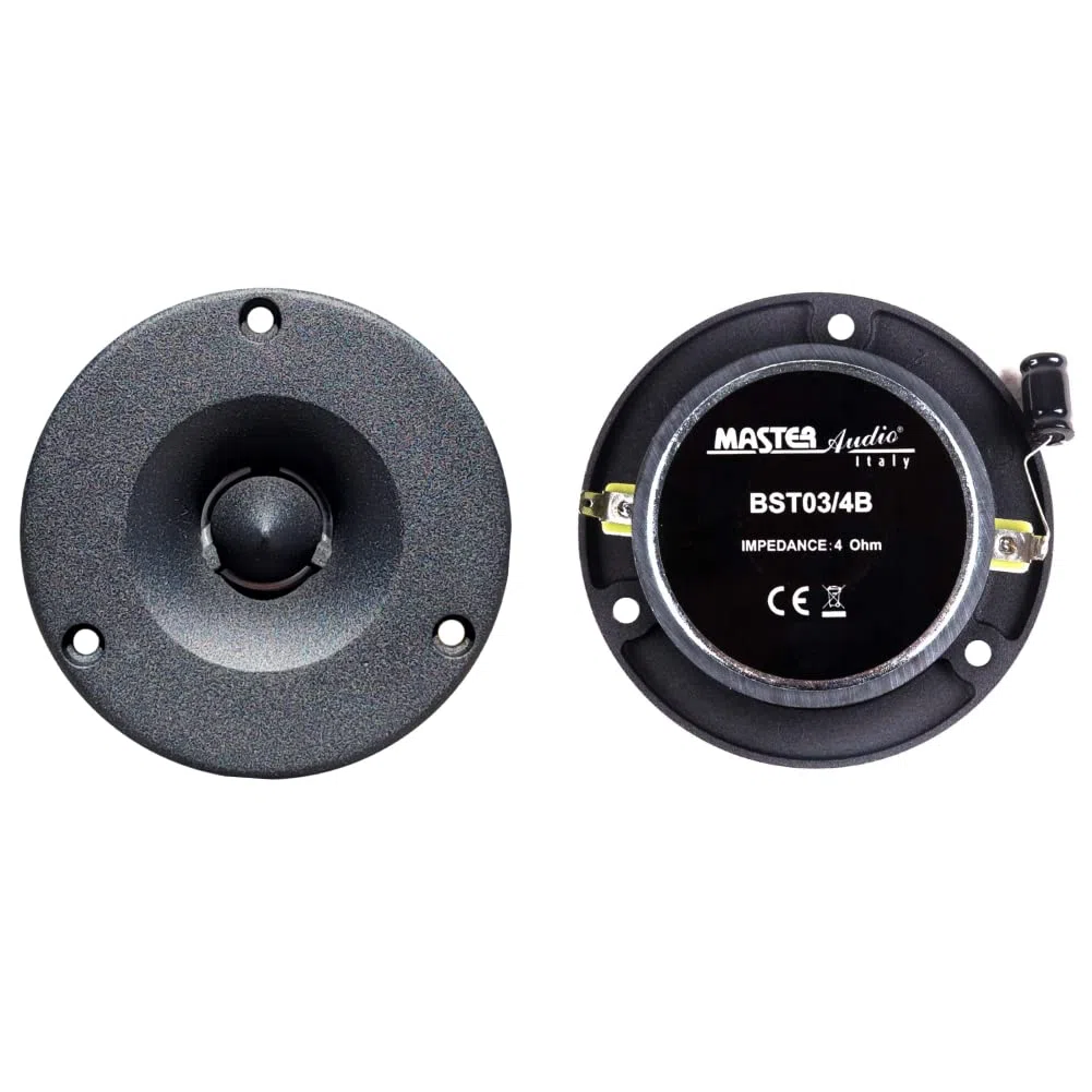 2 TWEETER MASTER AUDIO BST03/4B neri da 175 watt rms 350 watt max 9,7 cm di diametro e 105 db 4 ohm portiere sportelli auto con profondità 3,8 cm, a coppia