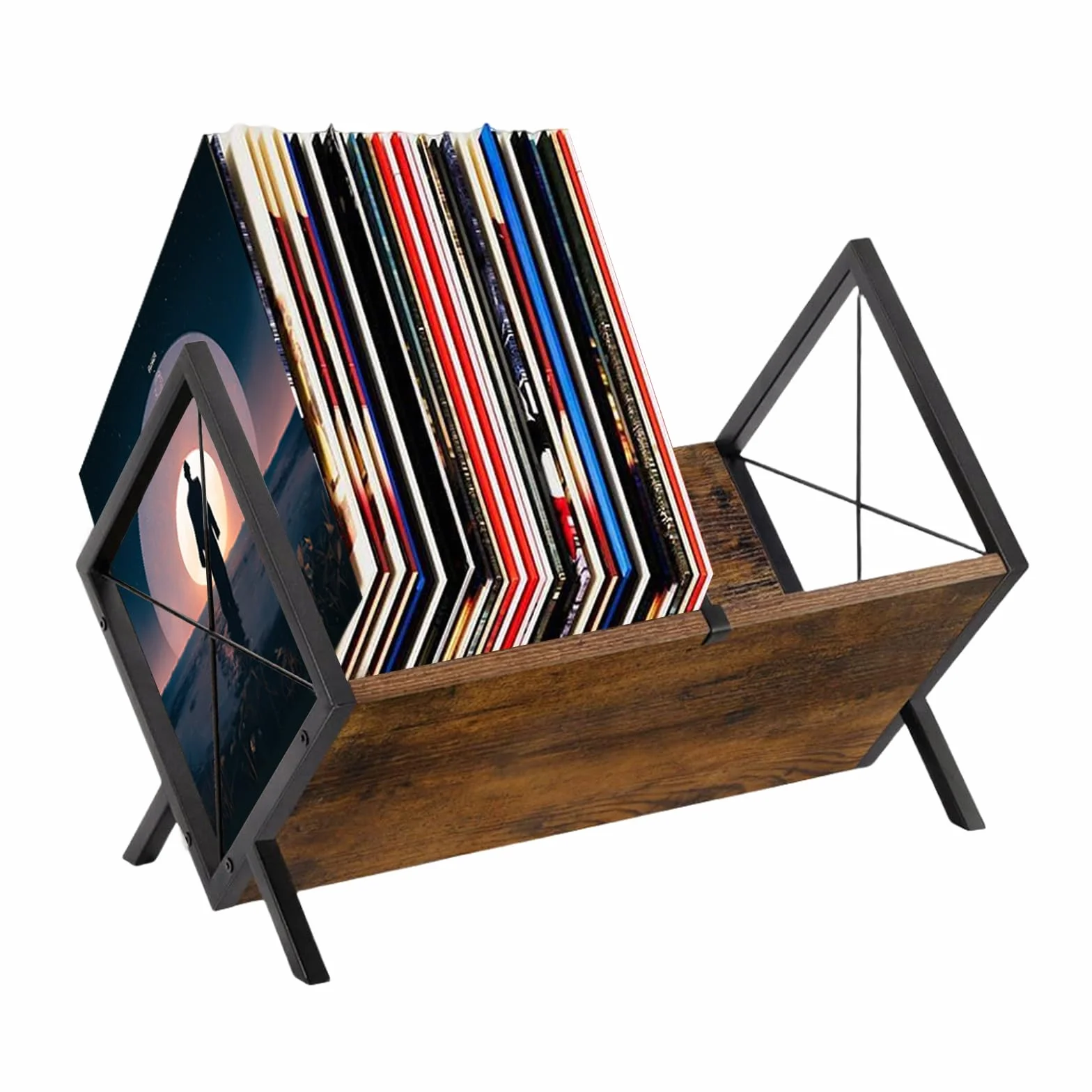 Contenitore per dischi in vinile, 1 ripiano in legno con divisorio regolabile, libro e piastra in vinile, supporto per dischi in vinile, organizzatore per CD, album, riviste, libri
