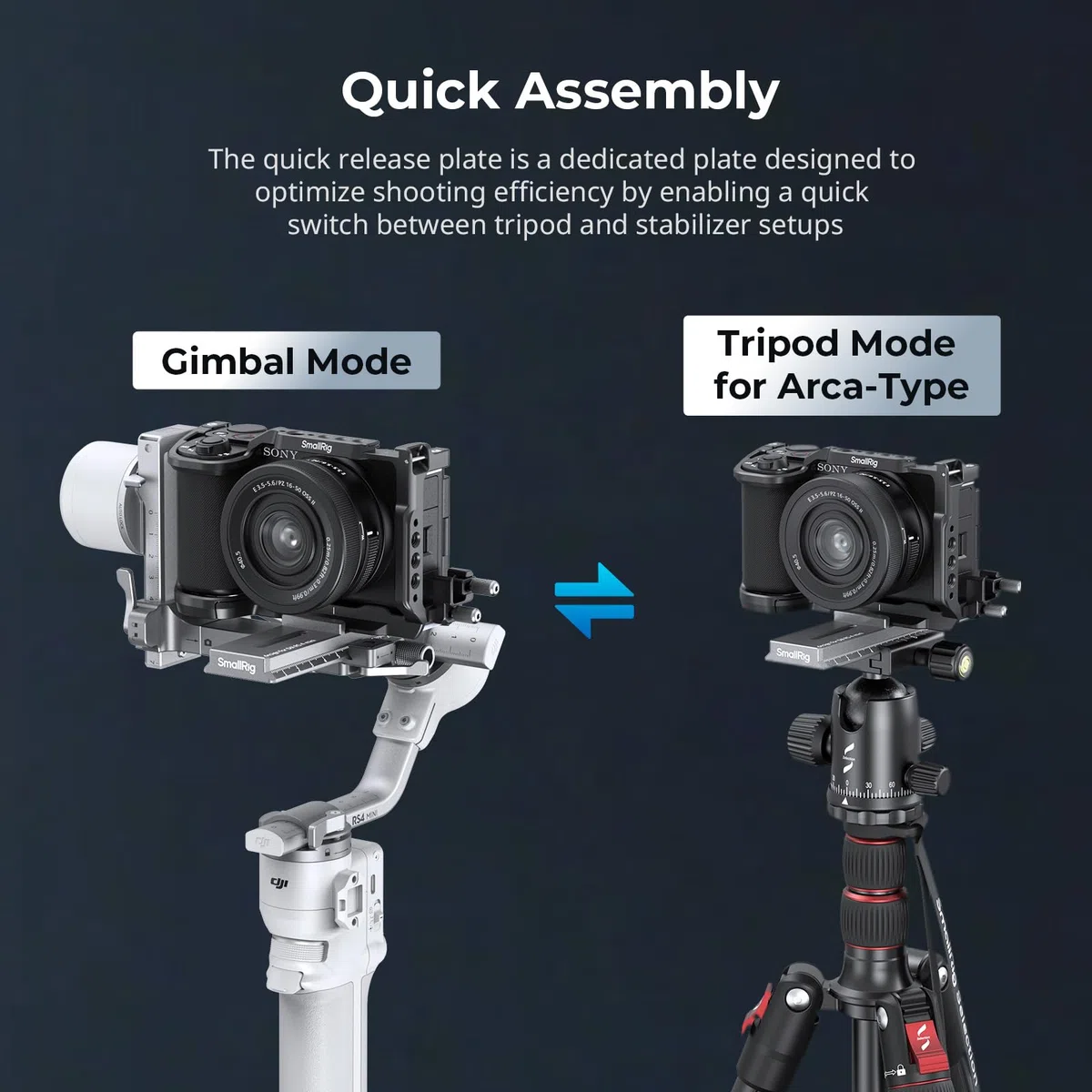SMALLRIG Adattatore a sgancio rapido da 4,6 pollici per Arca-Swiss per DJI RS 4 Mini Gimbal, design anti-goccia e montaggio rapido - 5336