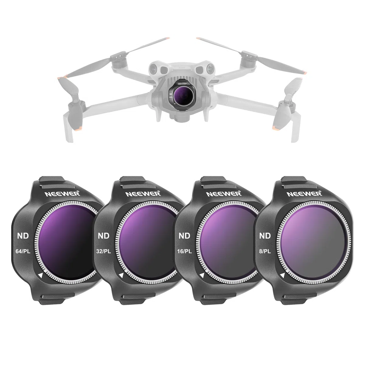 NEEWER Set Filtro ND/PL Compatibile con DJI Mini 5 Pro Drone Camera, ND8/PL+ND16/PL+ND32/PL+ND64/PL, Filtri ND Polarizzati a Densità Neutra a Scatto per Lenti, Accessori per Fotografia Aerea, 4 Pezzi