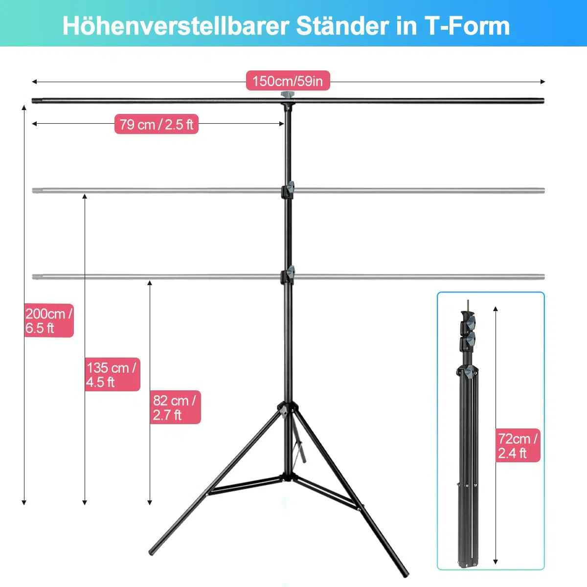 Greenscreen con Supporto, 1,5 x 2 m, Supporto per Foto Regolabile, Sfondo Nero, 1,5 x 2 m, con 5 Morsetti e Borsa per lo Streaming Gaming, Servizi Fotografici, Prodotto Fotografico, Video