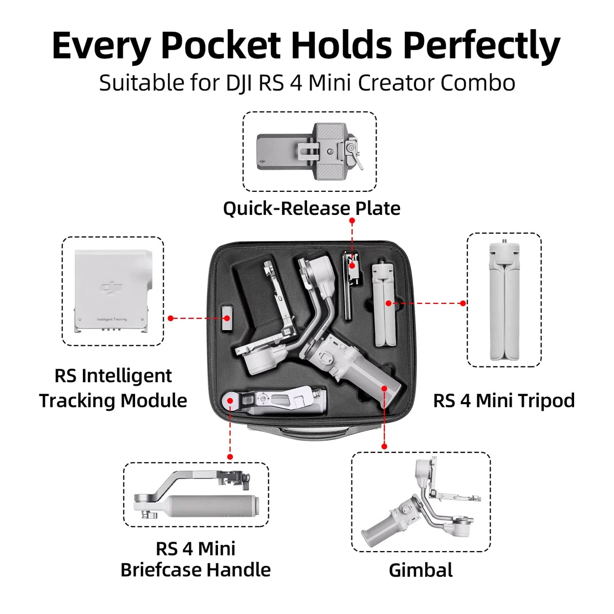 Custodia per DJI RS 4 Mini, Custodia portatile impermeabile per DJI RS 4 Mini Creator Combo con cintura per la spalla（Nero）