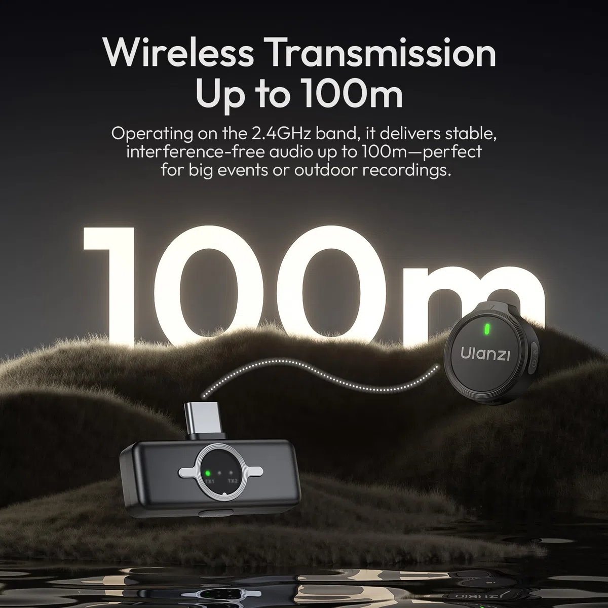 ULANZI A21 microfono wireless professionale per cellulare, Mini microfono USB C, Durata batteria 30H, Microfono bluetooth per video social,portata 100 m, Compatibile con iPhone17 16 15