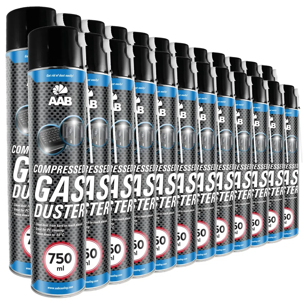 24 x AAB Bomboletta d’Aria Compressa 750ml per Pulire Accessori PC, Tastiera, Televisioni, Fotocamere e Altri, Spray Contatti, Spray con Tubo di Estensione, Rimozione di Polvere, Compressed Air