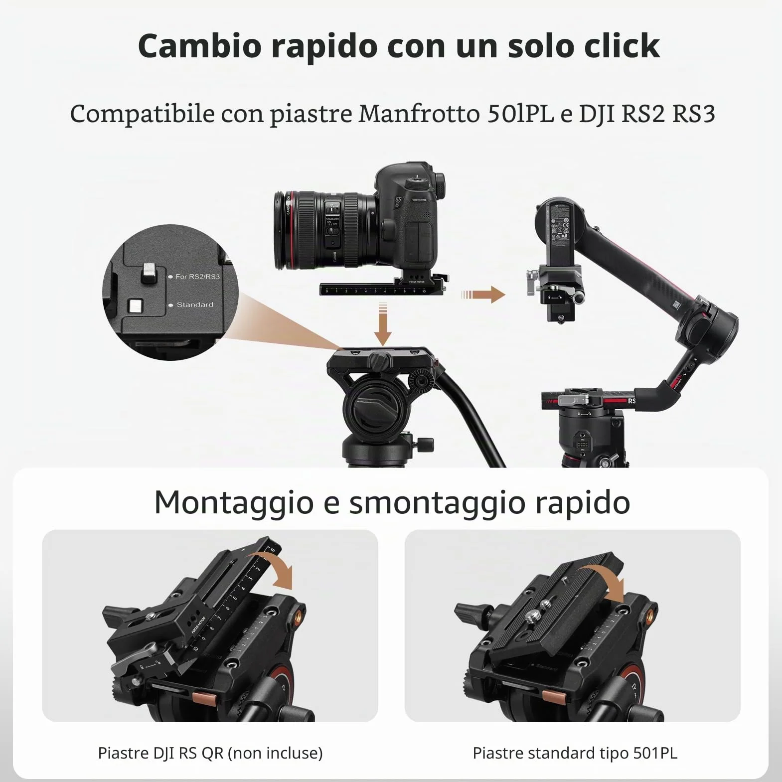 Testa fluida, treppiede Cayer H8 Videocamera Testa fluida con trascinamento per Canon Nikon Sony Olympus Panasonic DSLR Camera, con vite di montaggio da 3/8 "e 1/4", impugnatura a 2 sezioni