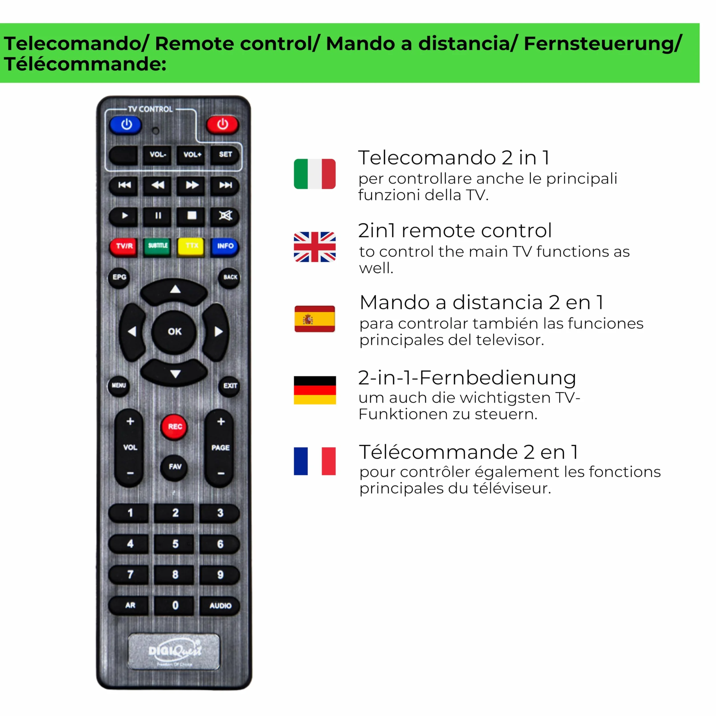 Digiquest Twin Tuner REC - Decoder Digitale Terrestre DVB-T2, Full HD, Funzione di Videoregistratore, Timeshift, Alimentazione 12V, Small Edition, Compatto, Nero