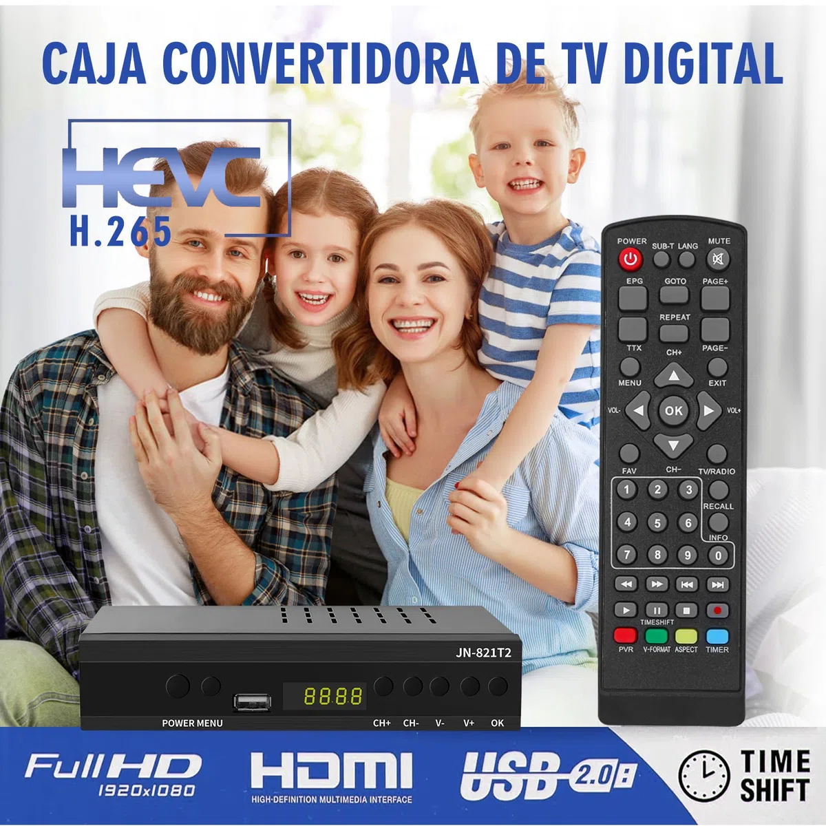 Decoder Digitale Terrestre, Decoder DVB-T2 H.265 HEVC Main 10Bit, Ricevitore Digitale Terrestre USB PVR Lettore Multimediale, Full HD 1080p, HDMI, SCART