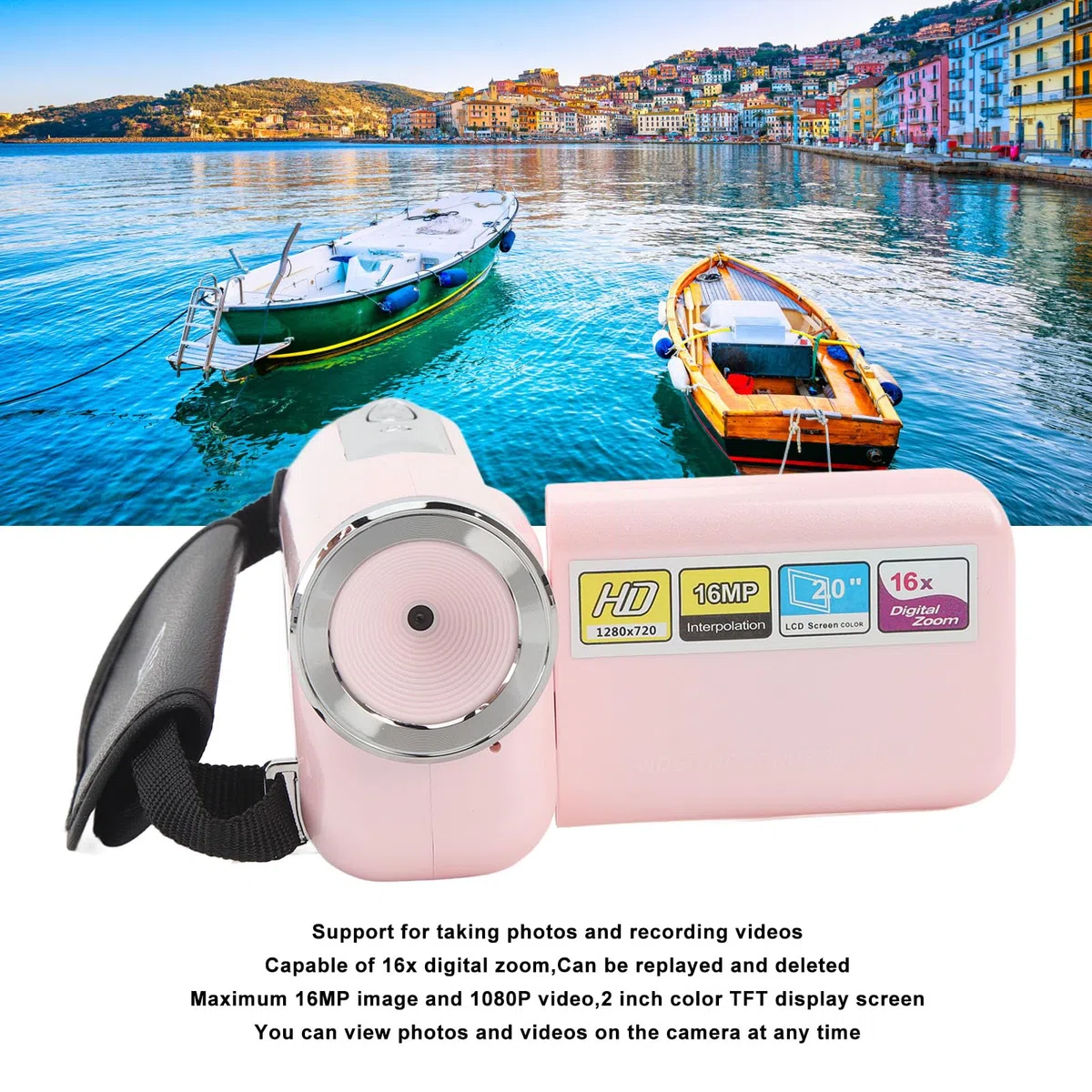 Elprico Videocamera HD 16MP Digitali per Vlogging, per Bambini, Schermo TFT 2 Pollici 18X Zoom