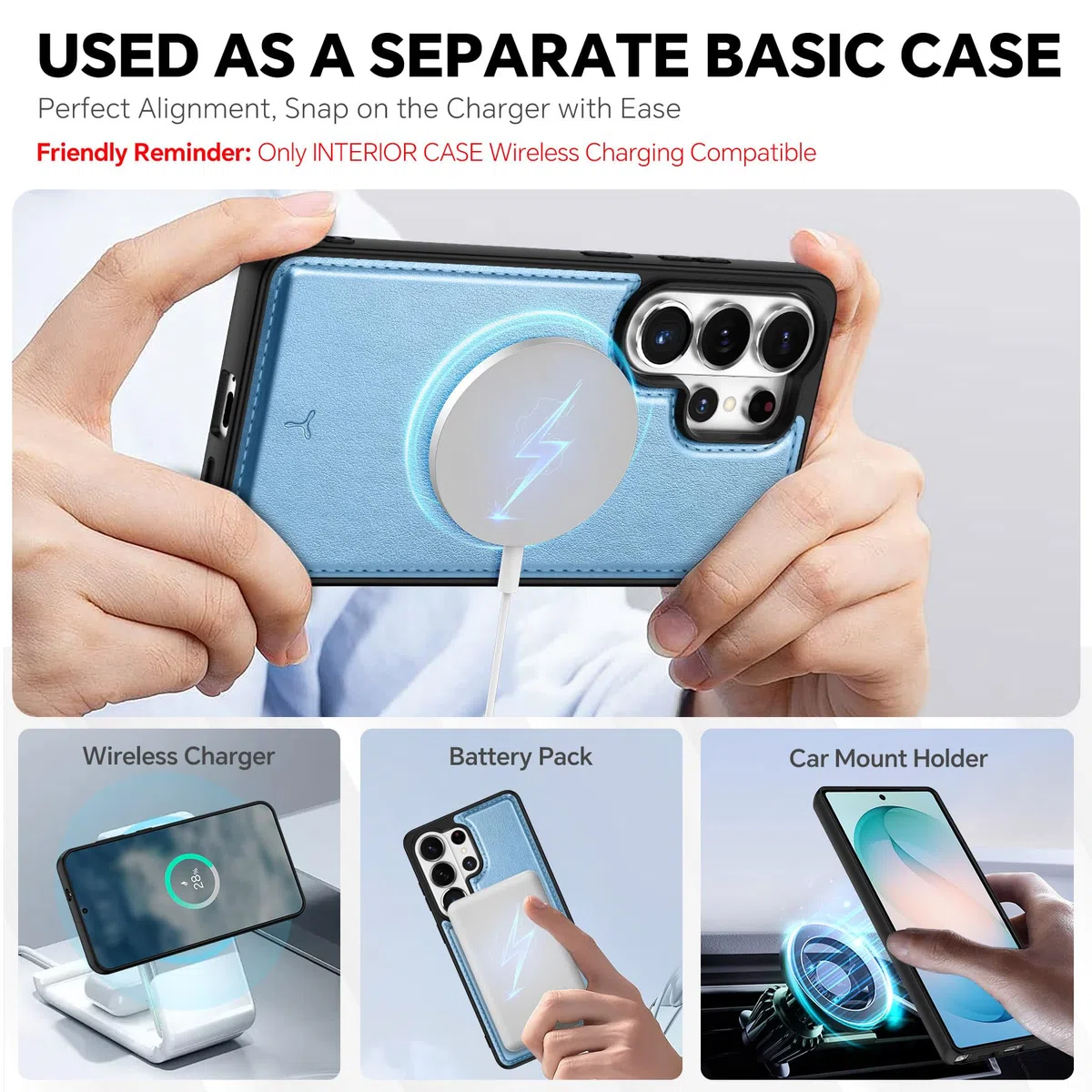 TUCCH Custodia per Galaxy S26 Ultra, 2 in 1 Rimovibile Cinturino Cover Magnetico Blocco RFID Porta Carte Portafoglio Pelle Sintetica TPU Supporto Protezione per S26 Ultra 5G (6,9"), Blu Brillante